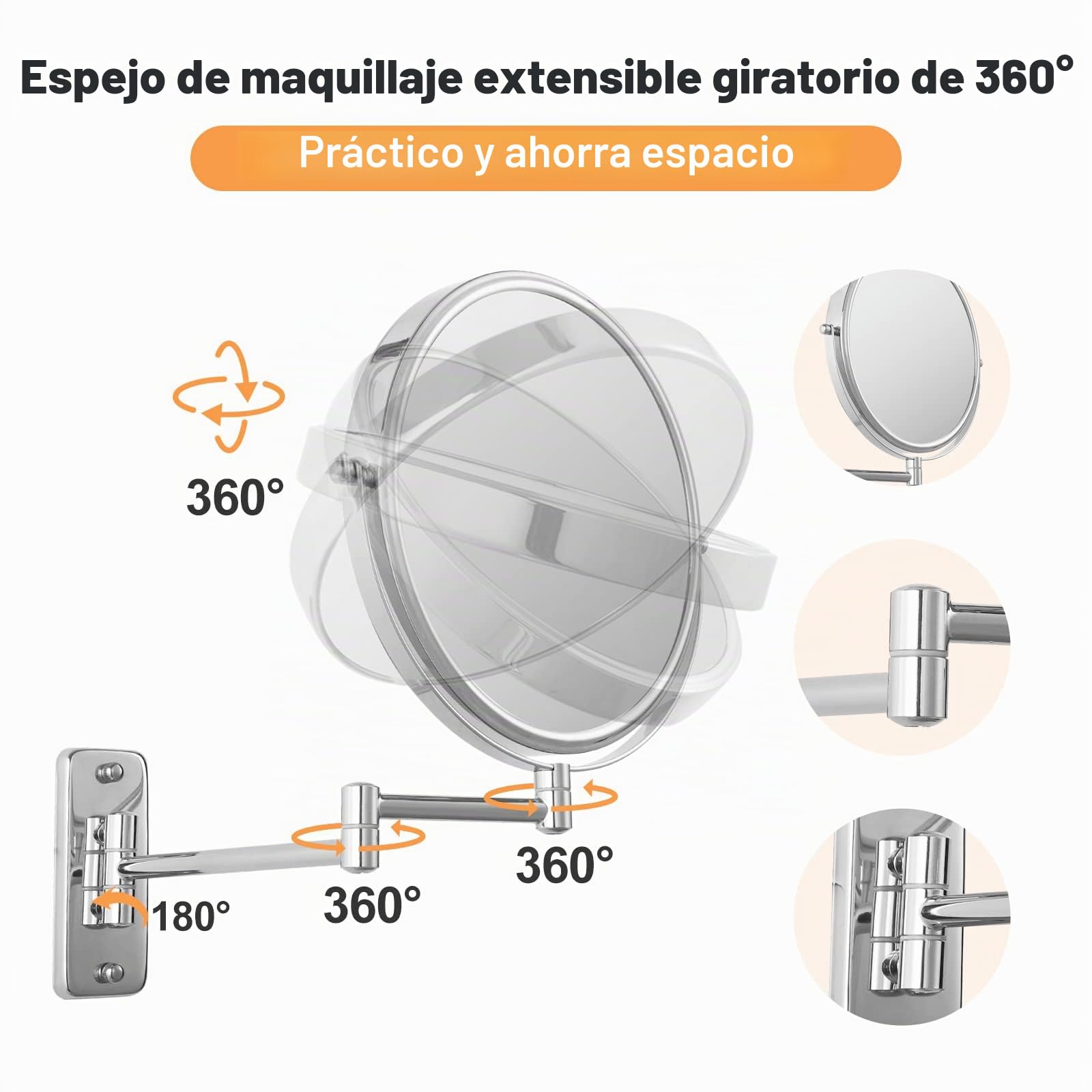 Espejo cosmético de 9 Pulgadas con Aumento, Espejo de Maquillaje 1X/7X, Montaje en Pared, Espejo de Pared de Doble Cara, Espejo de Afeitado, Espejo de Aumento Giratorio de 360° para baño, SPA