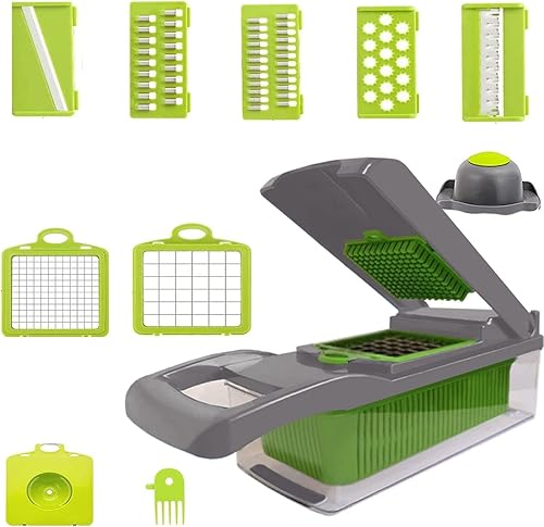 Miniatura 6 de Picador de verduras, 12 en 1 multifuncional para verduras, cortador de verduras de cocina gris, picador de alimentos de cebolla de patatas con