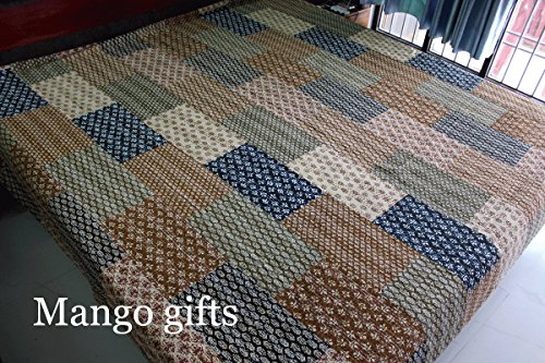 Couvre-lit patchwork Kantha Queen size en coton imprimé vintage