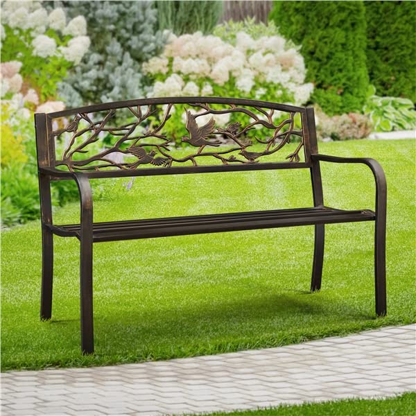 Yaheetech Banco de Jardín de 2-3 Plazas Diseño Parque Clásico Patio Terraza Exterior Asiento Estable 127x52x86 cm Bronce