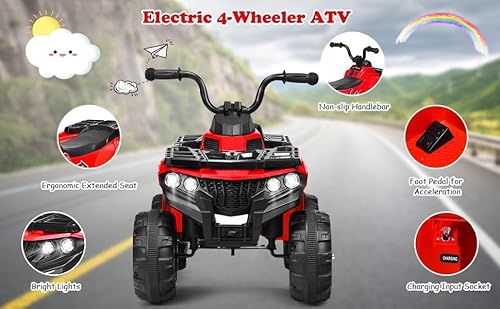 Happy Goods ATV Rechargeable Battery Operated Ride on Electric Bike, Kids Ride on Baby Bike with LED Light, USB Port, Music | Electric Bike for Kids to Drive 2 to 5 Years Boys Girls (RED ATV) - Image 2
