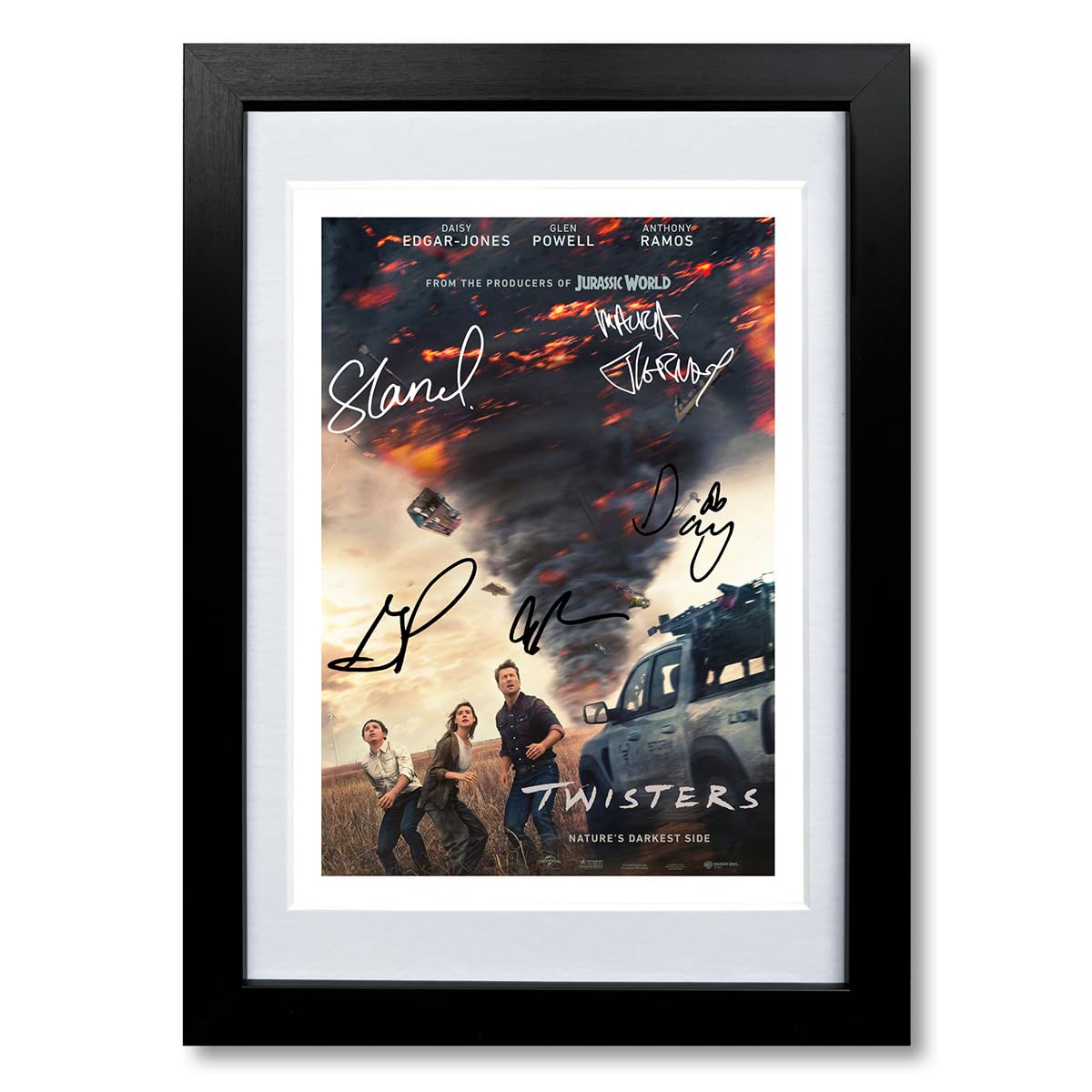 Mounted Gifts Trading A4 Framed & Mounted Twisters Cast Signed Autograph Poster Photo Print Framed Memorabilia Gift Movie Film 2024 Daisy Edgar-Jones Glen Powell Anthony Ramos (A4 Framed & Mounted)