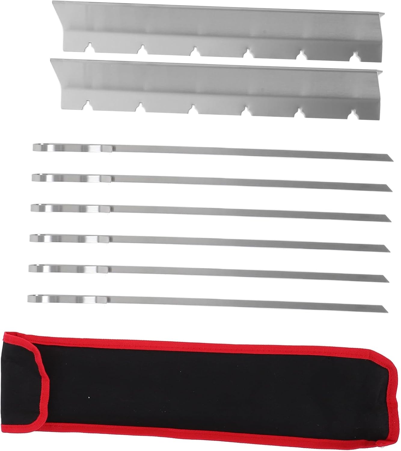 Stainless Steel Bbq Skewers with Wavy Flat Design Metal Kabob Skewers for Grilling Meat and Vegetables Reusable Outdoor Barbecue Roasting Needles with Base Holder for Easy Use