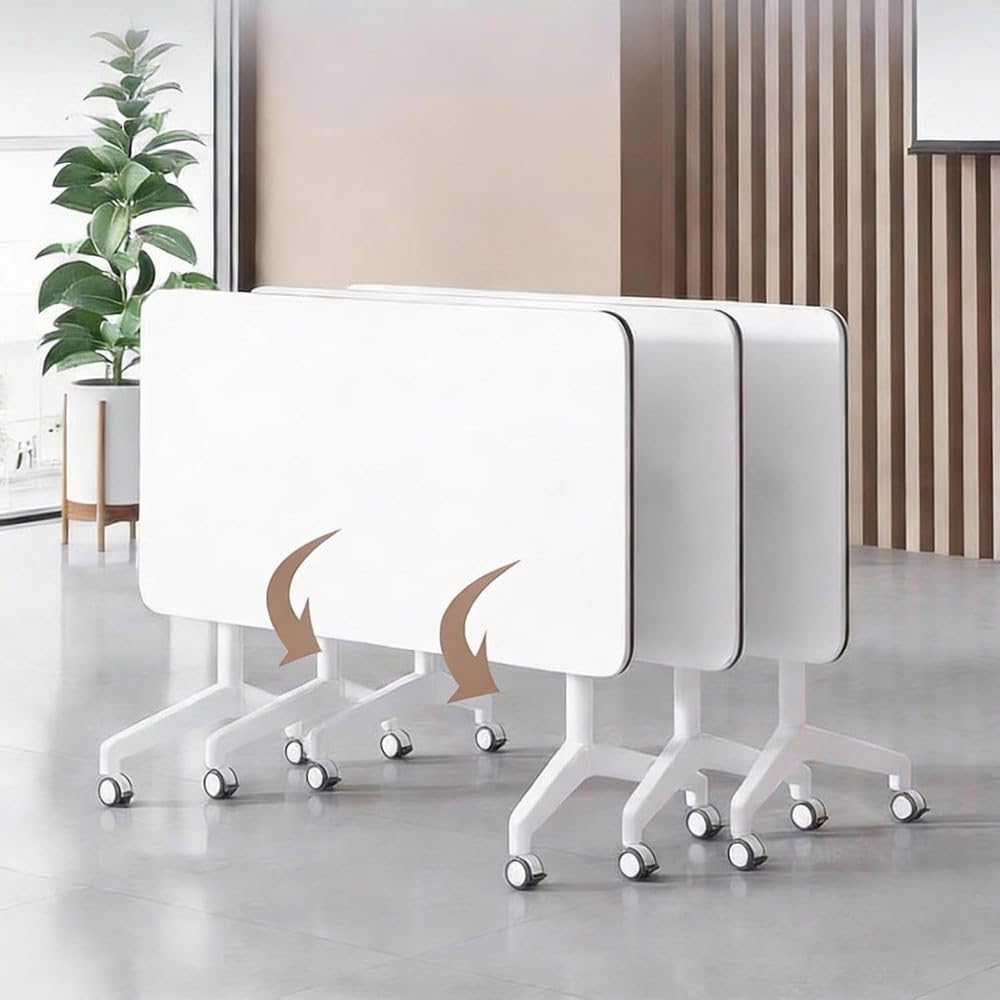 OOFAYBILL 8 Pack Folding Conference Table with Wheels & Flip Top - 55" Business Mobile Meeting Table for Office, Training Seminar, Home Use -Space