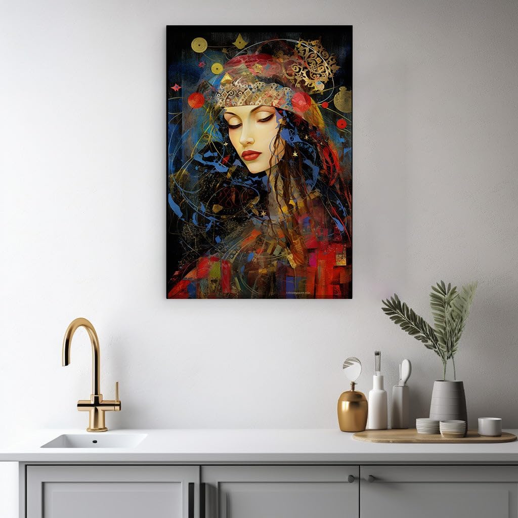 Canvas for Living room. Dreaming in Mechanized Elegance: A Woman Adorned in Gears and Stardust, 27 x 18 inch Canvas Wall Art - Ready to Hang - 69x46 cm (27x18 inch)