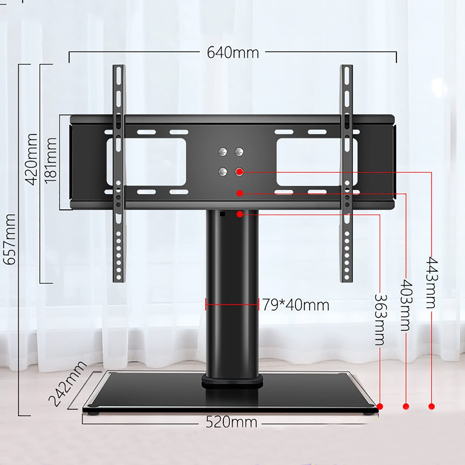 YCQYM Soporte para TV de Altura Ajustable Base de Vidrio Templado Se Adapta a televisores de Perfil bajo de 3255 Pulgadas Ideal para Uso en Esquinas y dormitorios Soporte de Pared Resistente para una