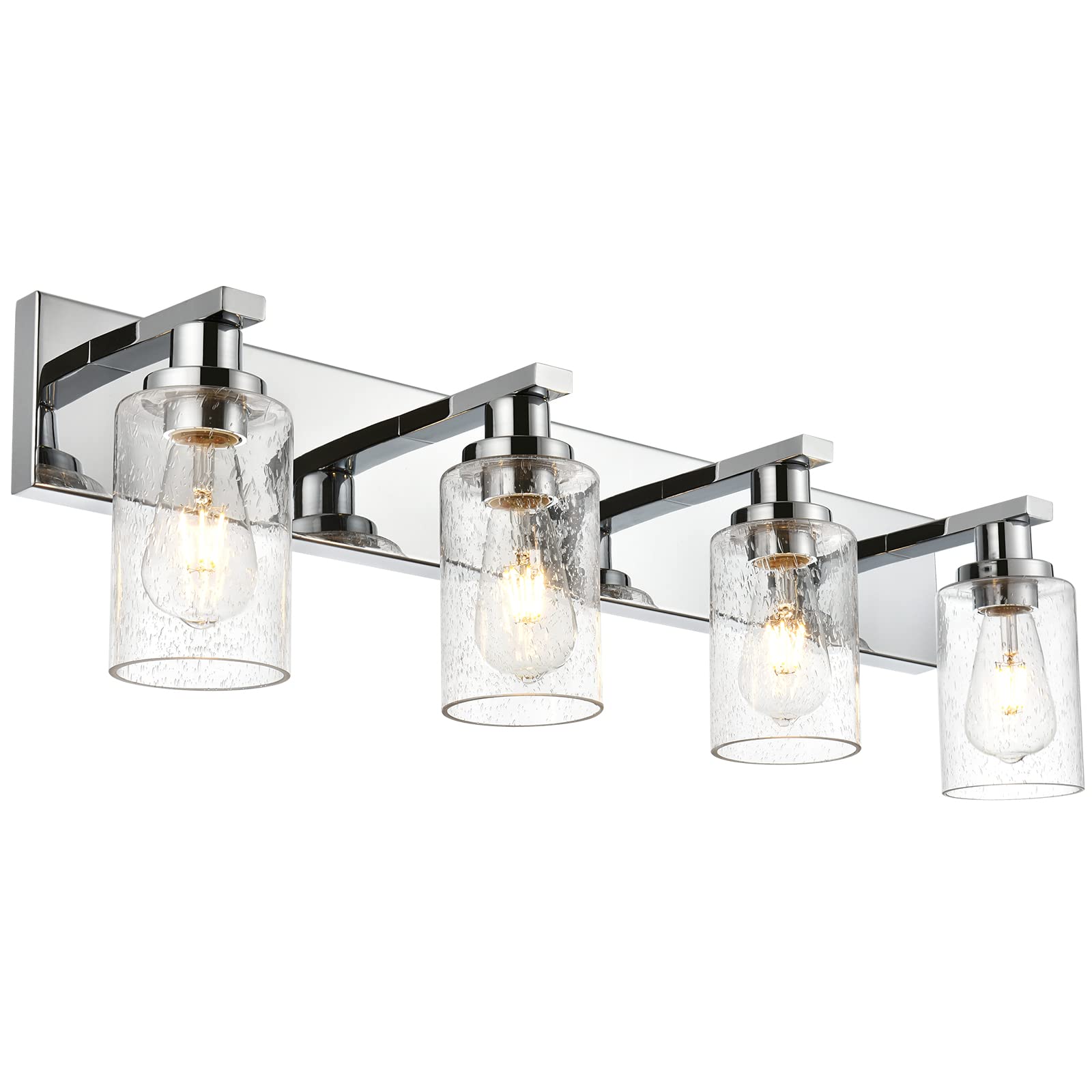 WINSHEN 4-Lights Bathroom Light Fixtures Over Mirror in Chrome Finish, Modern Wall Mounted Vanity Lighting with Seeded Glass Shades (Exclude Bulb)