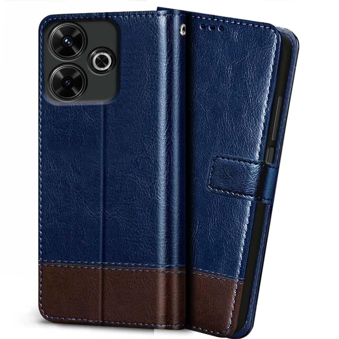Fashionury Flip Back Case for Mi Redmi 13 5G / 4G | Designer Button | Genuine Leather Finish | Inbuilt Pockets & Stand | Flip Cover Back Case for Redmi 13 5G / 4G (Blue with Coffee) (B0D9SKPQRH) Amazon Price History, Amazon Price Tracker