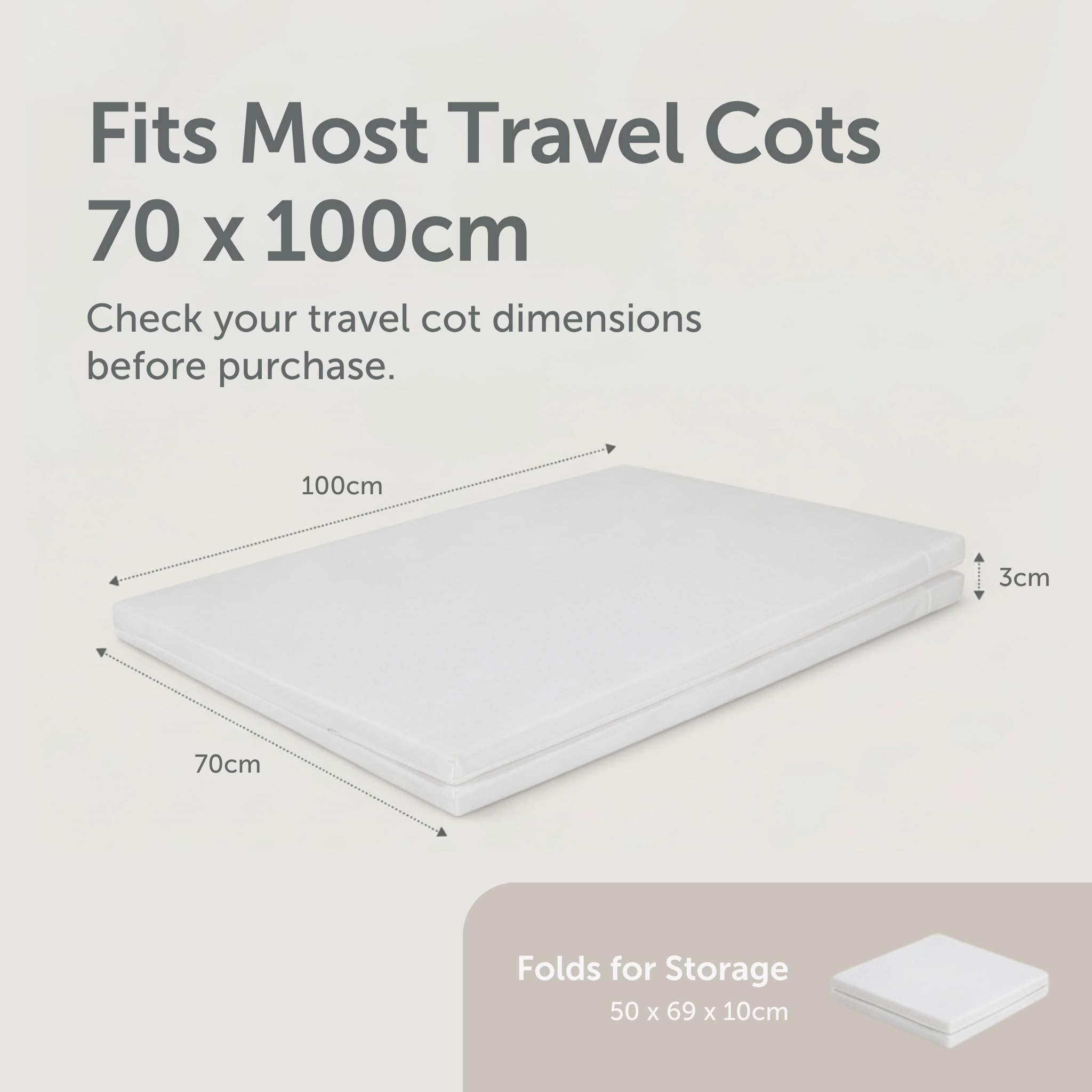 Baby Elegance Matelas de lit de voyage 70 x 100 x 3 cm | Design pliable en fibre écologique pour le voyage et le rangement avec sac de transport | Construction respirante avec noyau de soutien |