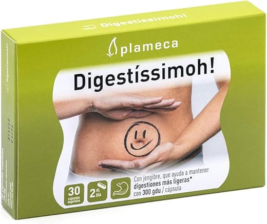 PLAMECA - Digestíssimoh!, para Salud Digestiva, Ayuda ante Digestiones Pesadas, Gases y Acidez, con Jengibre, para Conseguir una Buena Digestión, sin Gluten y sin Lactosa - 30 Cápsulas Vegetales