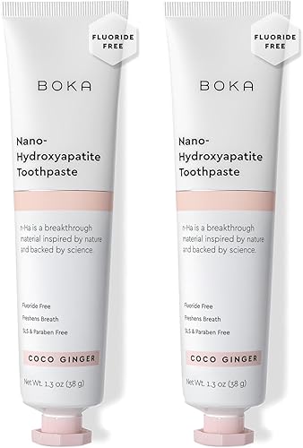 Boka Coco Ginger - Pasta dental blanqueadora natural, nano-hidroxiapatita para remineralización, sensibilidad y blanqueamiento, sin fluoruro,