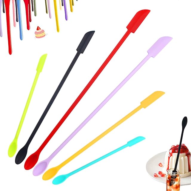 6 Pcs Double Head Silicone Spatula Set, Skincare Spatula with Spoon, Multifunction Mini Spatula Lotion Stirrer for Jar, Beauty Cosmetics, Kitchen Bottles(Corlourful, 3 Sizes)