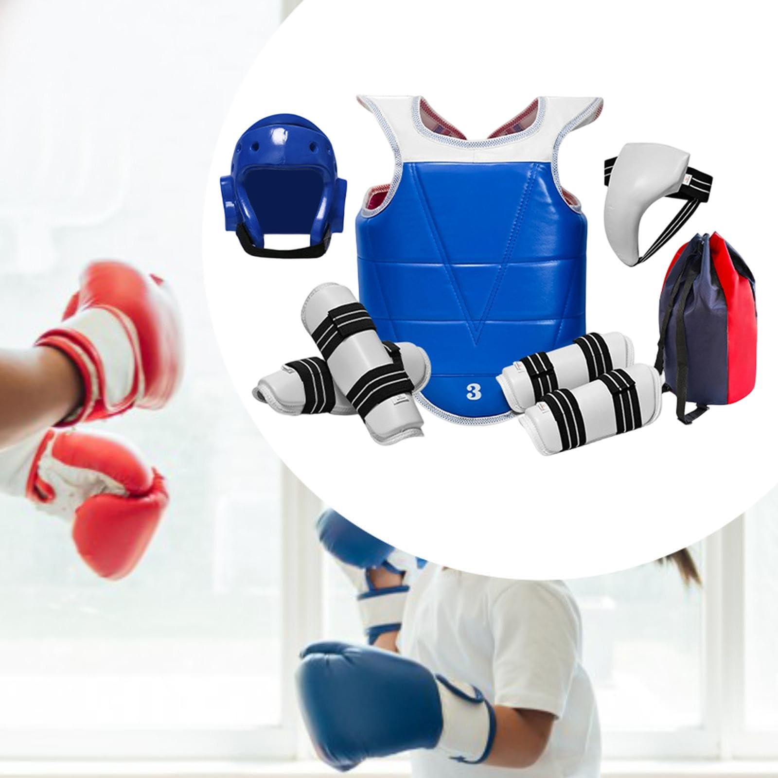 F Fityle Équipement de de Taekwondo, équipement de de karaté, Casque et Plastron rembourrés, Ensemble de Protection Complet pour la compétition