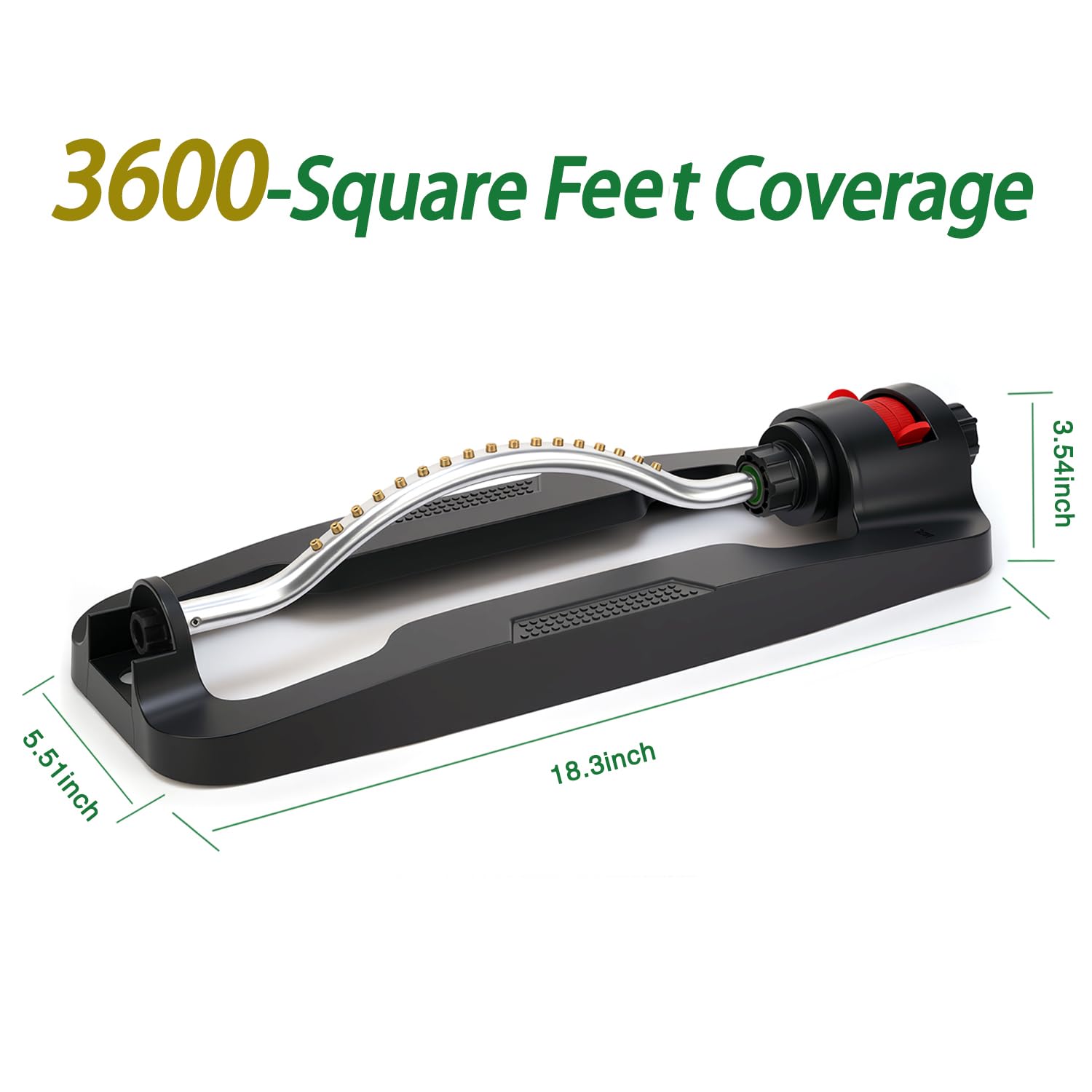 enrgticdg Lawn Sprinkler,Garden Oscillating Sprinkler,17 Brass Nozzles,Heavy Weight Thick and Sturdy Plastics Base with Metal Blocks,Up to 3600 Square Feet,Stable and Durable.