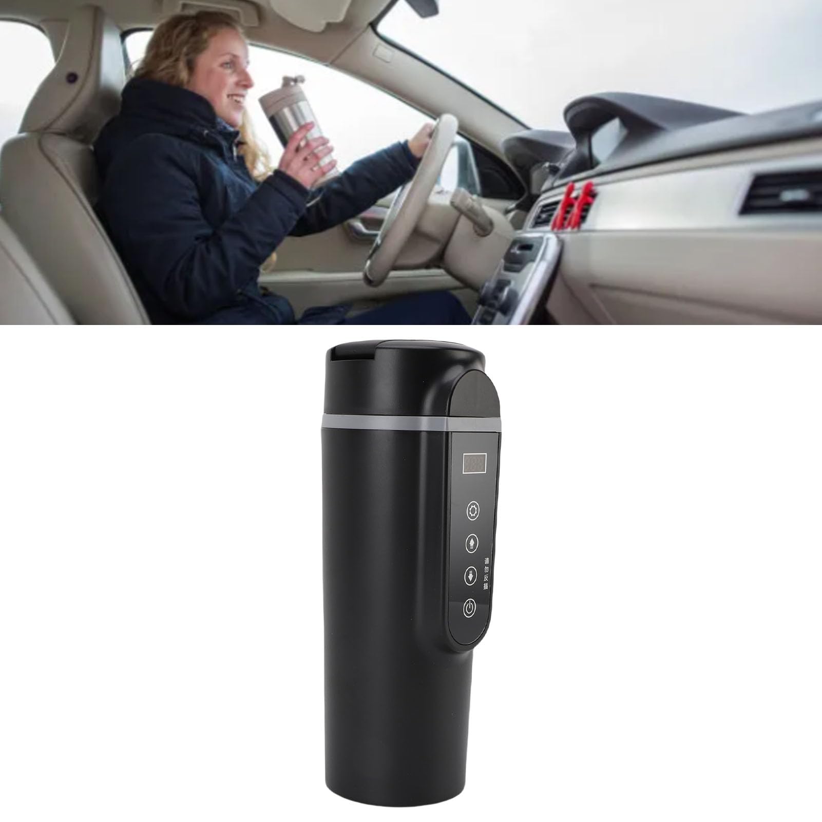 Fockety Hervidor Eléctrico para Coche, Mini Caldera de Agua Portátil de Viaje de 12 V o 24 V, Hervidor de Agua de Gran Capacidad de 500 Ml con Control de Temperatura para café