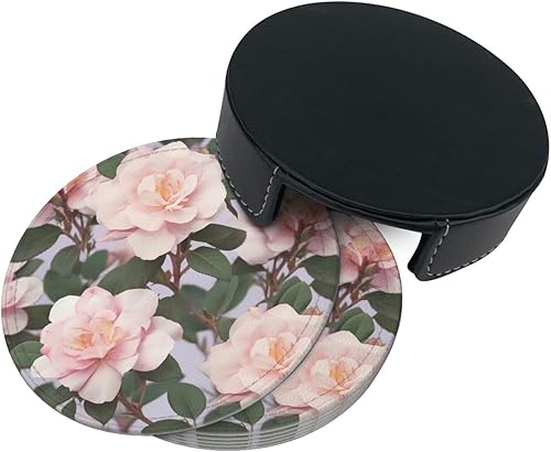 Miniatura 4 de Dusky Rose Print Coasters Heat Resistant Drinks Coasters with Holder Car Cup Coasters Suitable for Living Room Kitchen Office Set of 6