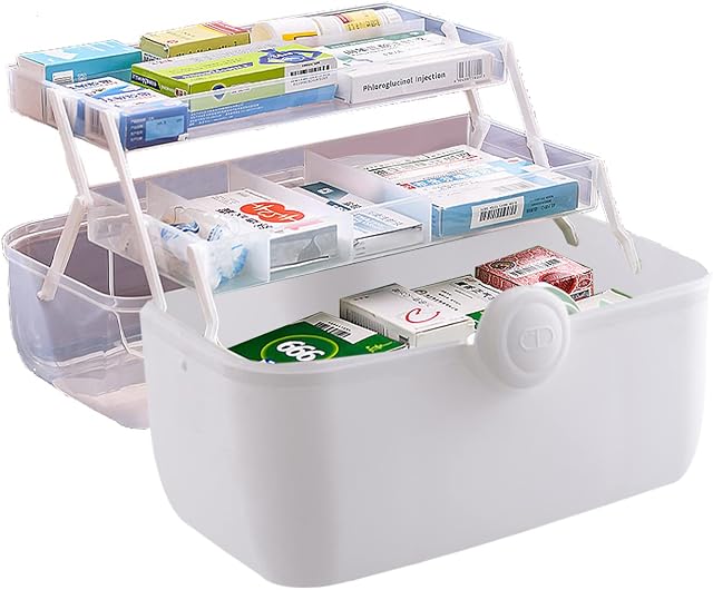 Toolzia 3-Layer First Aid Storage Box, Medicine Storage Box Large Medication Storage Box Organiser,Empty Medical Storage Cabinet Organiser For Home (White)