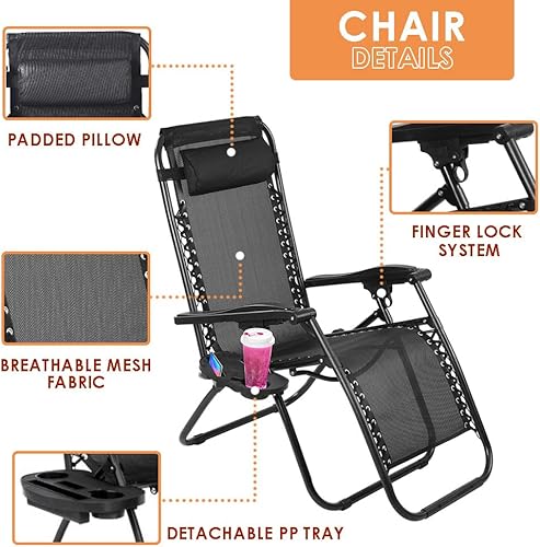 Miniatura 4 de CB COZY BOX CozyBox - Sillón ajustable de gravedad cero con tela de malla de acero silla reclinable con almohada cómoda, bandeja portavasos, y