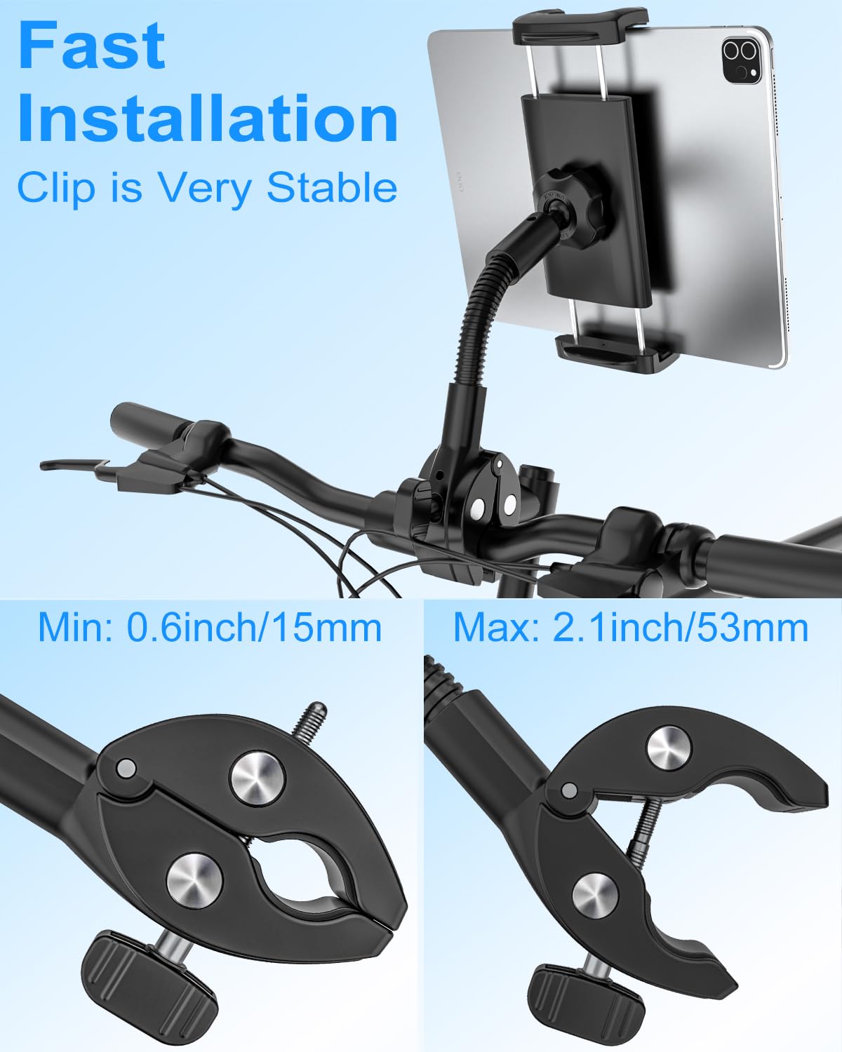Supporto Tablet a Collo D'oca per Bici, Tapis Roulant, Spinning Peloton, Ellittica, Passeggino, Supporto Tablet Motociclo, Compatibile iPad Pro Air Mini, Galaxy Tab, 4,7-13", Tablet