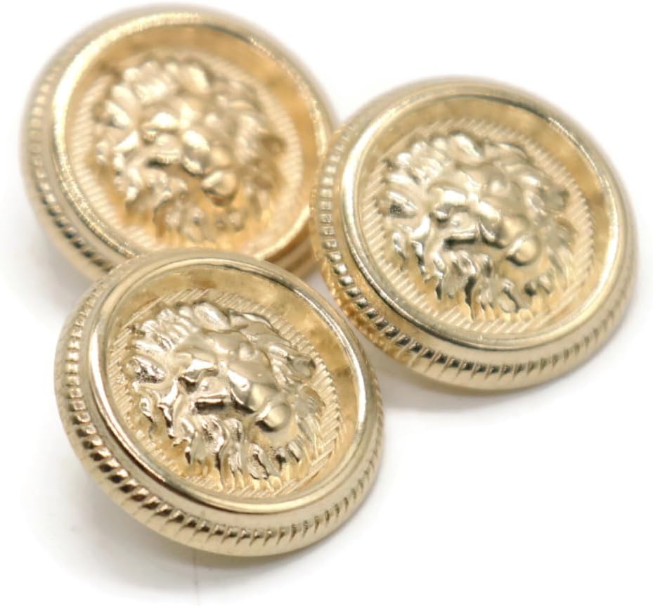 Lion Head Gold Metal Shank Buttons 3 Size Options - 12 Piece Luxury Crown Round Wave Metal Shank Buttons for Men Women Blazer Coat Uniform Shirt Suit and Jacket Sewing Craft DIY 20mm, BL7832