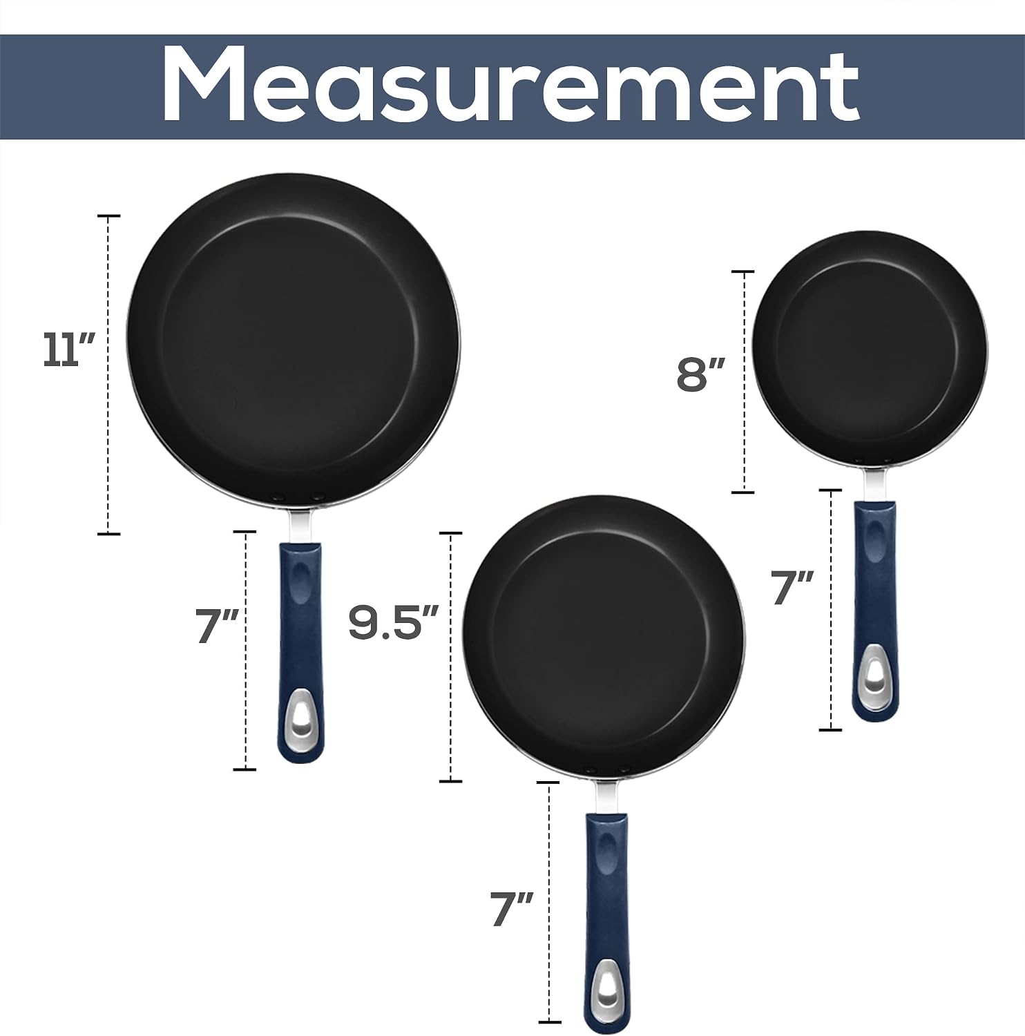 Utopia Kitchen Nonstick Frying Pan Set - 3 Piece Induction Bottom - 8 Inches, 9.5 Inches and 11 Inches- Ceramic Interior - (Midnight Blue)