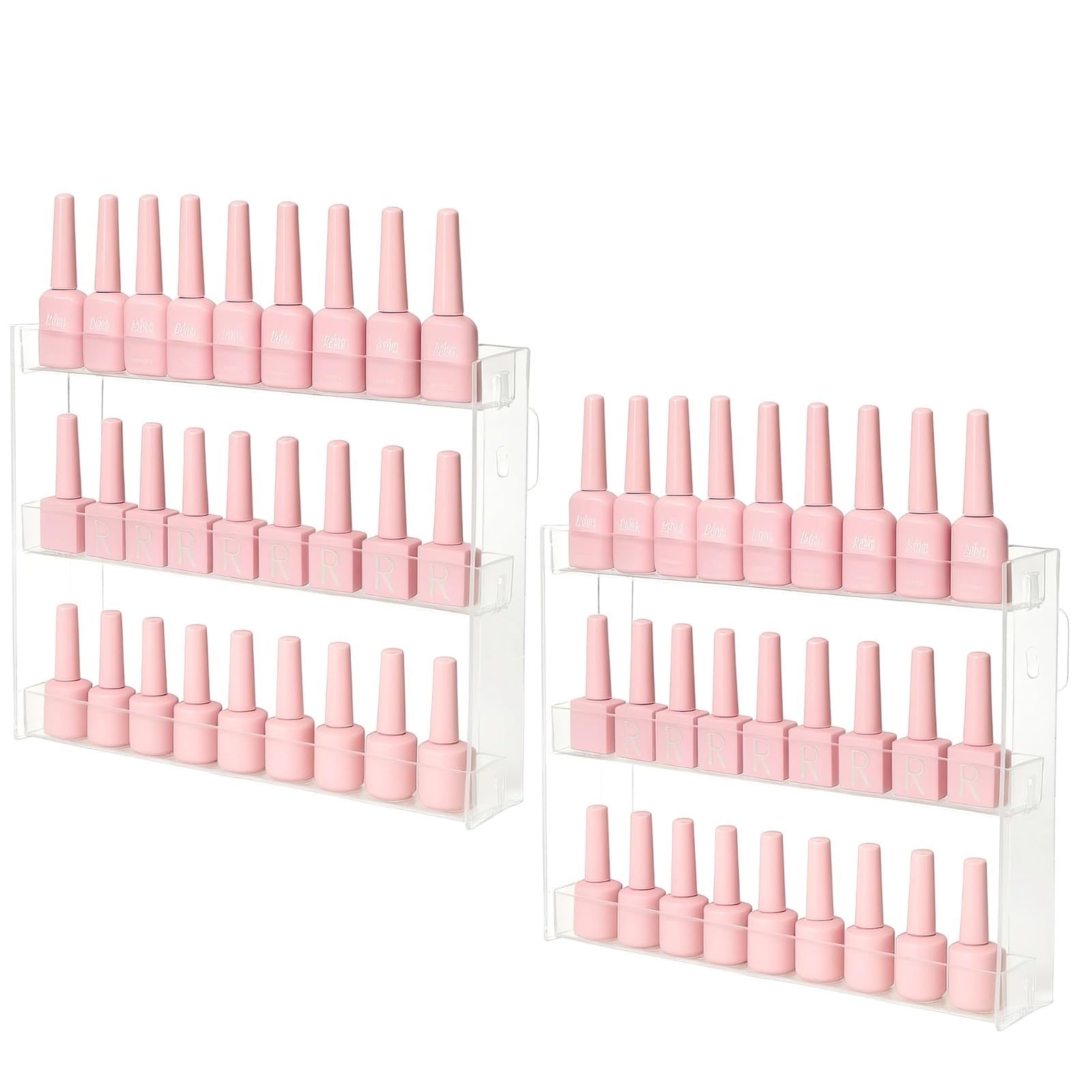 Generisch 2 Stk. Nagellack-Organizer aus klarem Acryl, 3 Ebenen, wandmontiertes Displayregal mit großem Fassungsvermögen, platzsparender Make-up-Halter für Nagellacke und ätherische Öle
