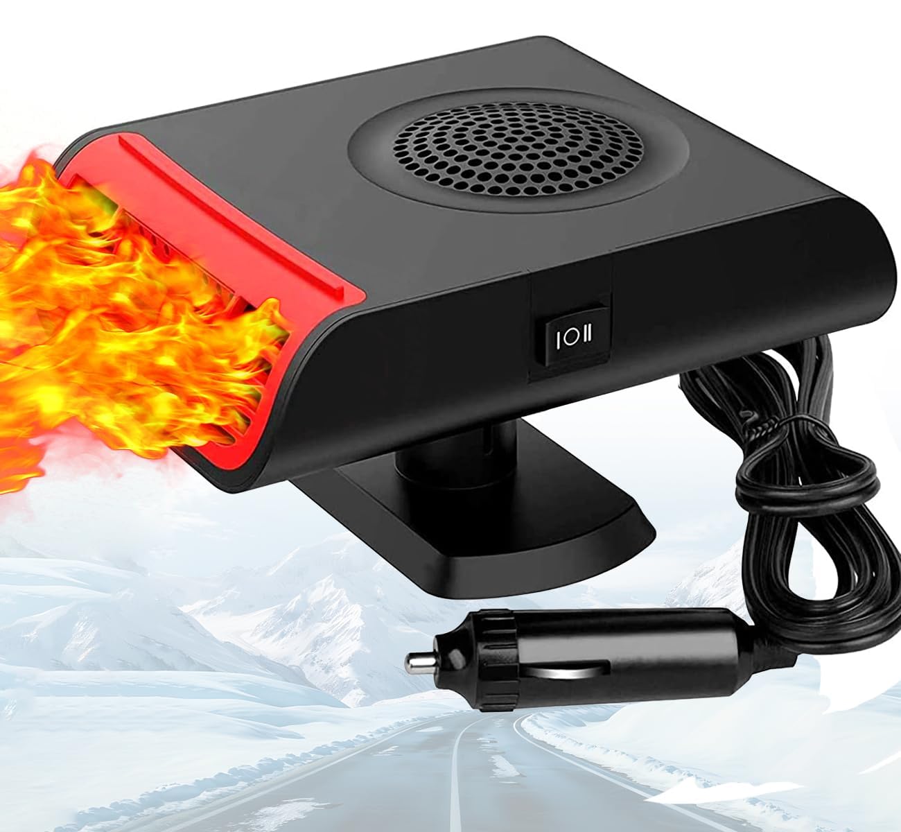 Leaflai Riscaldamento per auto da 12 V – Riscaldamento portatile da 150 W collegato all'accendisigari, ventilatore 2 in 1, sbrinatore per parabrezza per tutte le auto