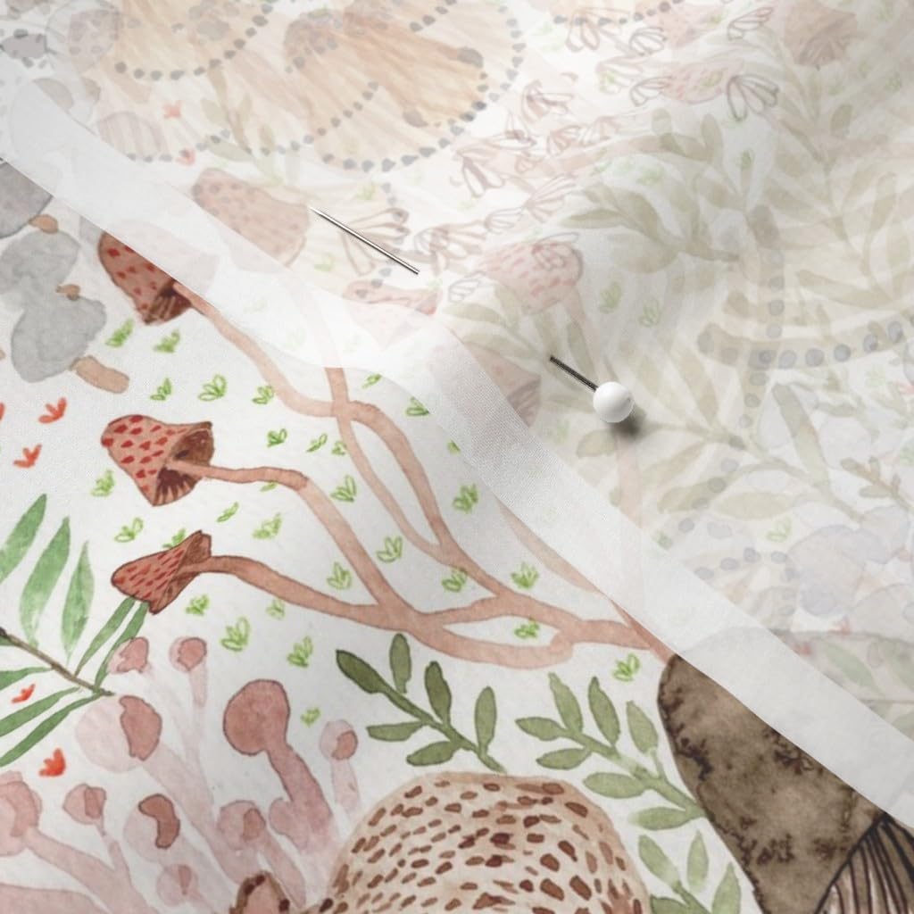 Spoonflower Fabric - Woodland Bunny Frog Mouse Foliage Fox Mushrooms Mushroom Toadstools Printed on Chiffon Fabric by The Yard - Sewing Fashion Apparel Dresses Home Decor