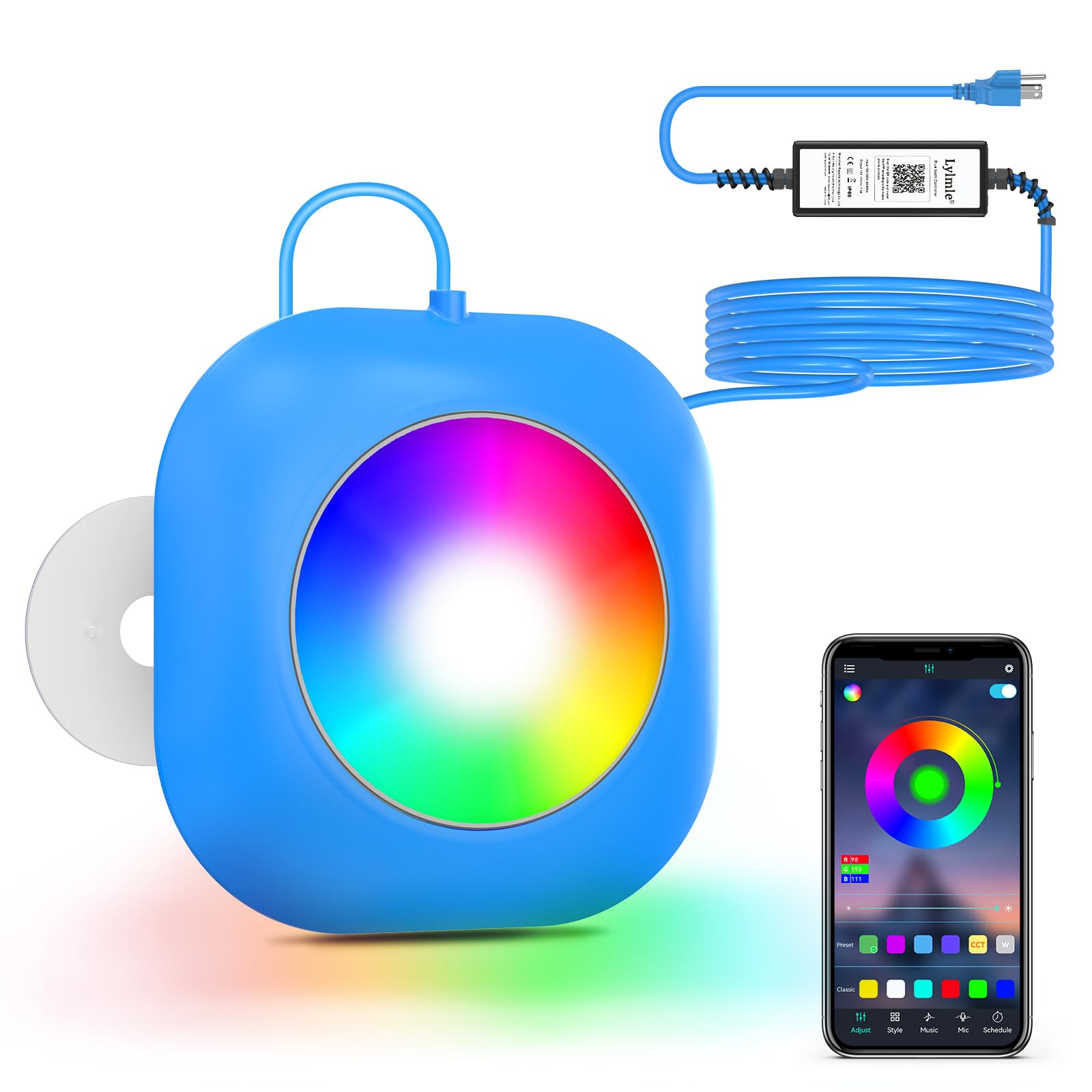 LyLmLe LED Pool Light for Above Ground with APP Control, 10W Smart RGB Magnetic Underwater Lights with Timer, 400lm Dimmable, IP68 Waterproof 12V Submersible Light for Inground Aboveground Pools