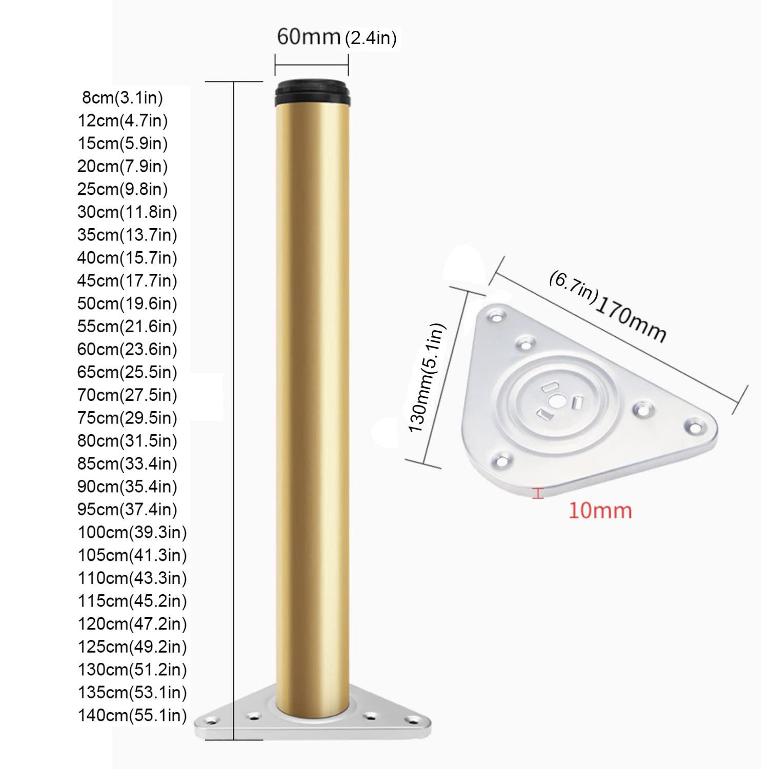 Patas de Mesa metálicas Ajustables - 1 Unidad. Soportes de aleación de Aluminio para mesas de Comedor, cafetería, Bar y escritorios. Altura Personalizable (99,9 cm). Tornillos incluidos.