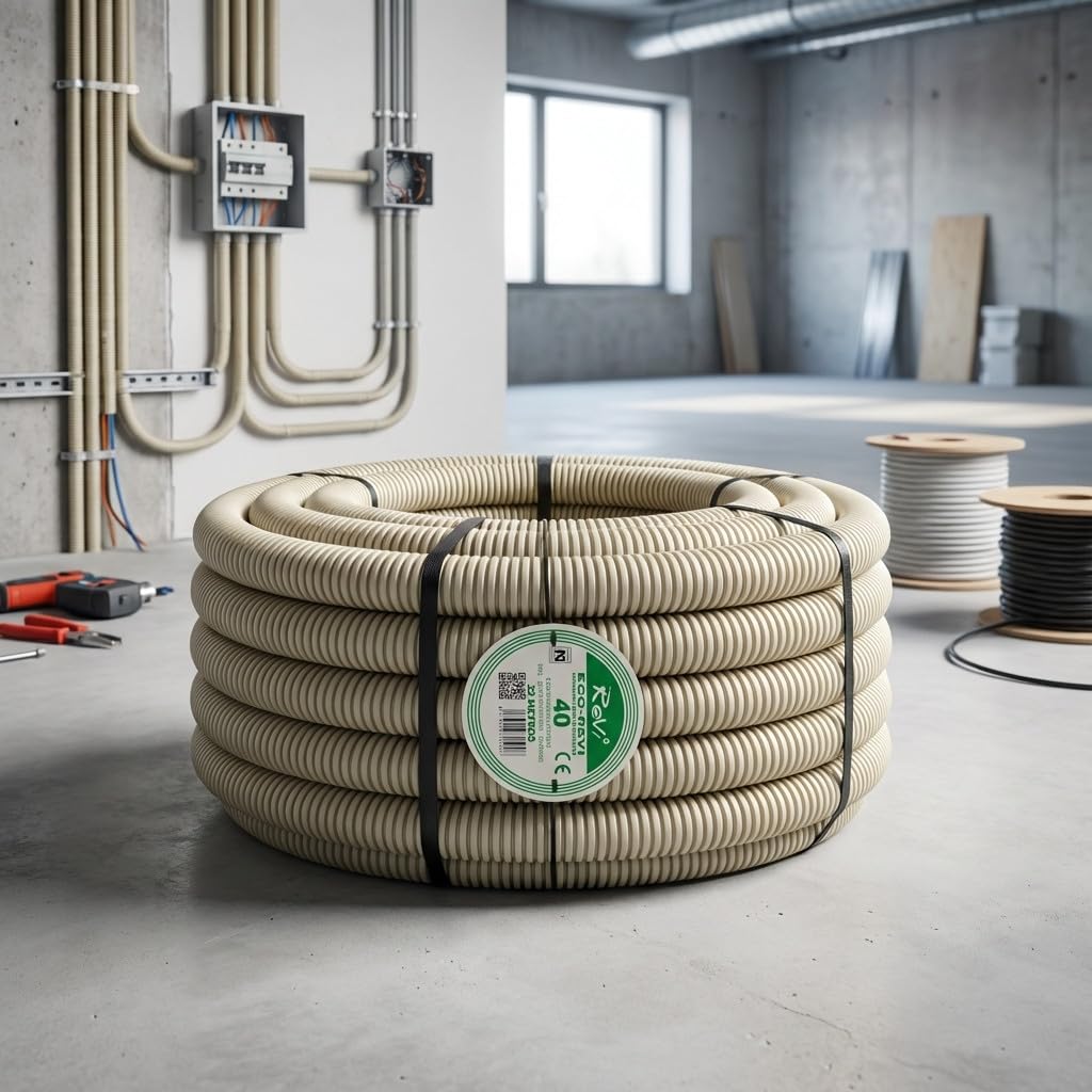 Suinga Tubo Corrugato privo di alogeni 40mm | Tubo Flessibile a Spirale rinforzato 25 metri | Isolamento in PVC per cavi elettrici