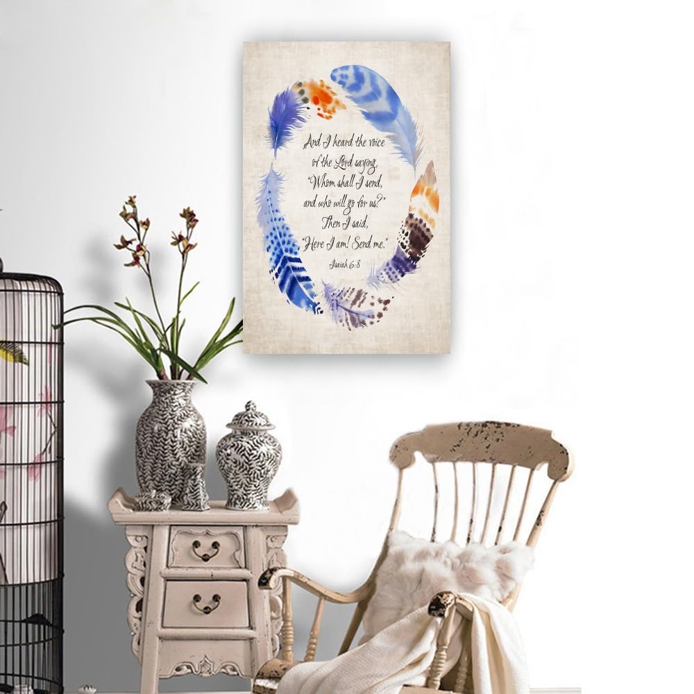 Cartello In Legno Con Cornice Isaiah 6:8 – Ecco Io, Manda Me! – Decorazione Murale Fattoria 30,5x20,3 Cm – Regalo Di Inaugurazione Casa Cristiano