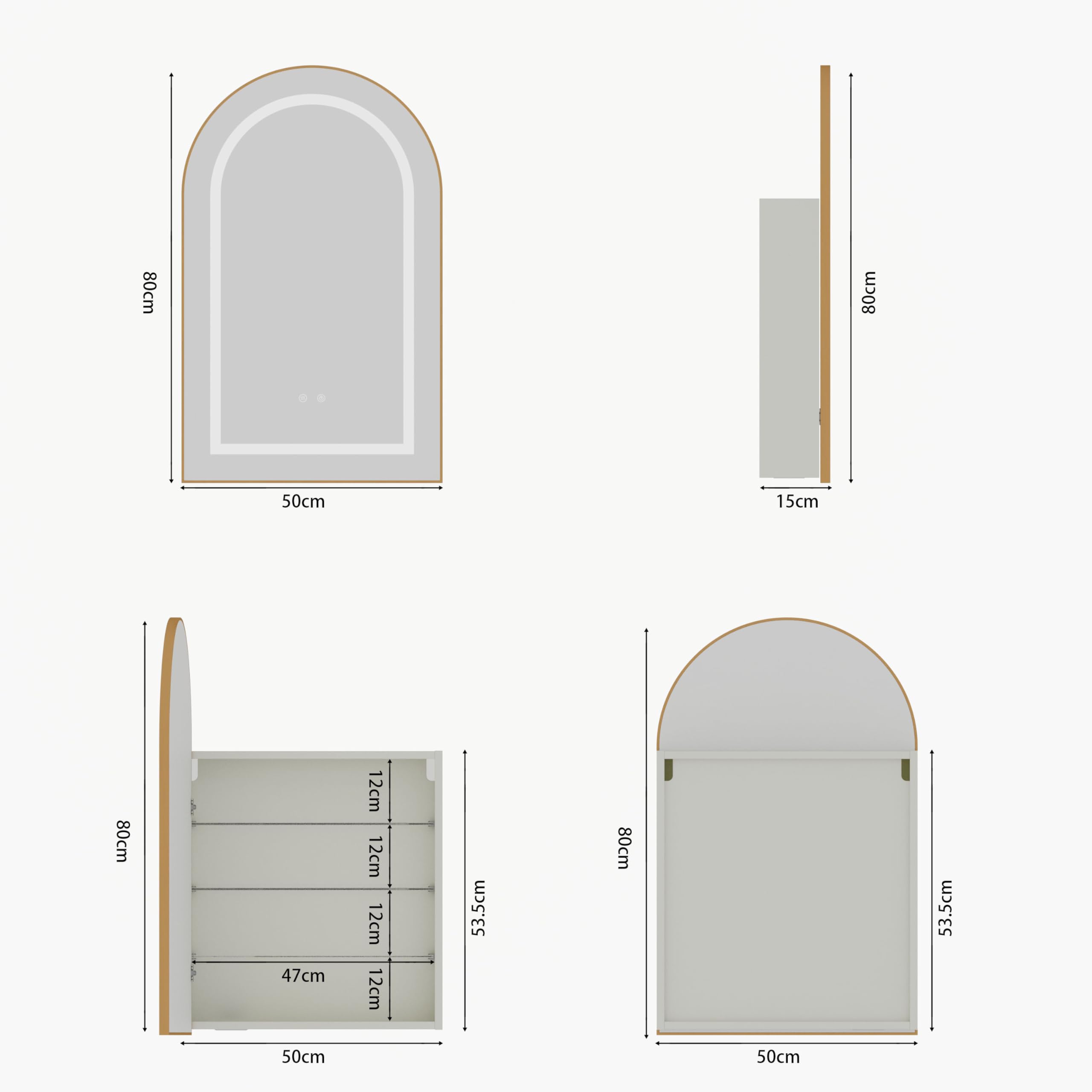 Specchio Bagno Contenitore con 3 Colori Luce e 1 AC/2 USB, Armadio Specchio Bagno con Deumidificazione con 1 Tocco e Funzione di Memoria(Oro Bianco)