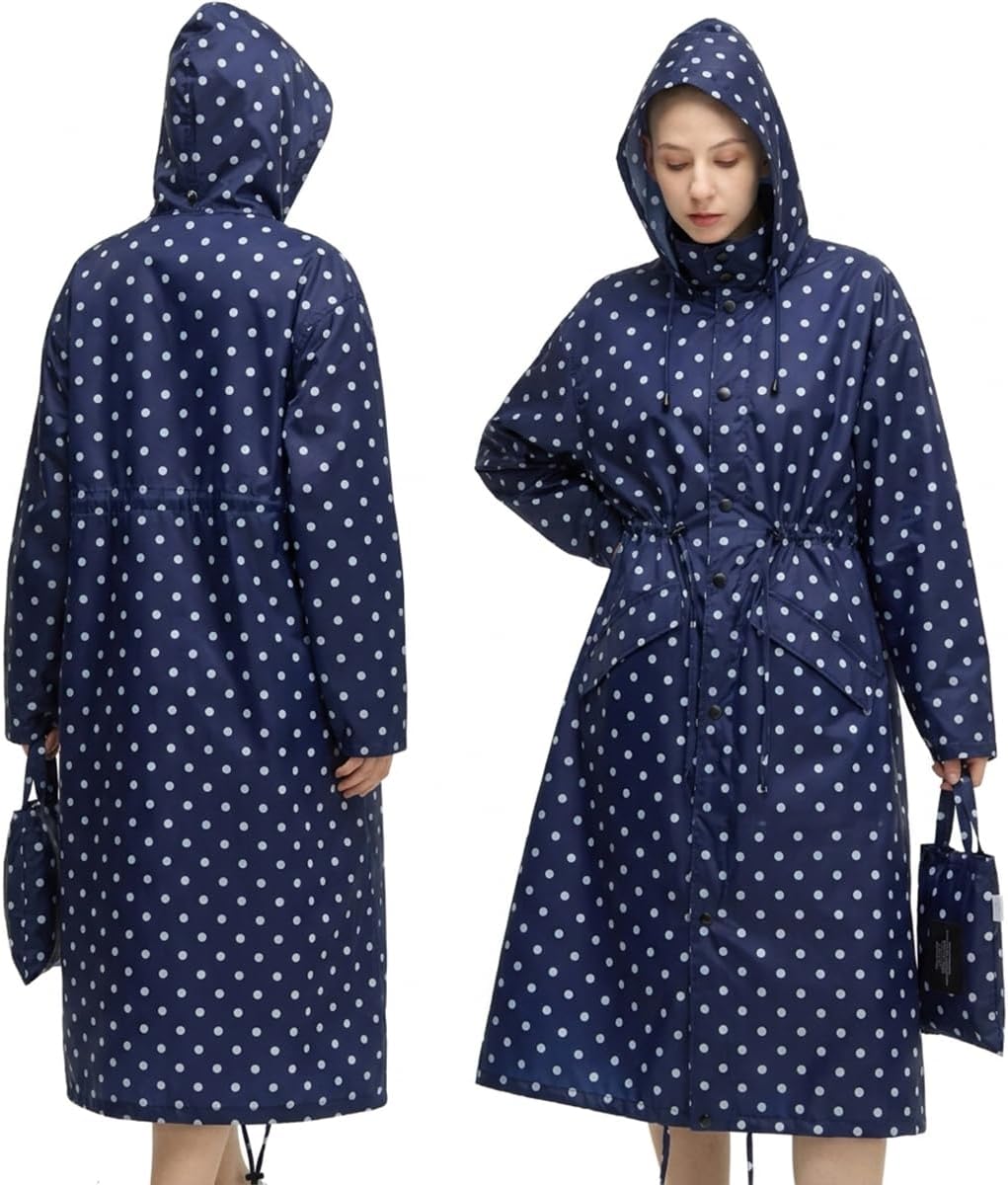 Women’s Waterproof Raincoat Lightweight Hooded Rain Jacket with Adjustable Waist, Windproof & Packable