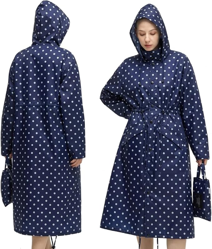 Women’s Waterproof Raincoat Lightweight Hooded Rain Jacket with Adjustable Waist, Windproof & Packable