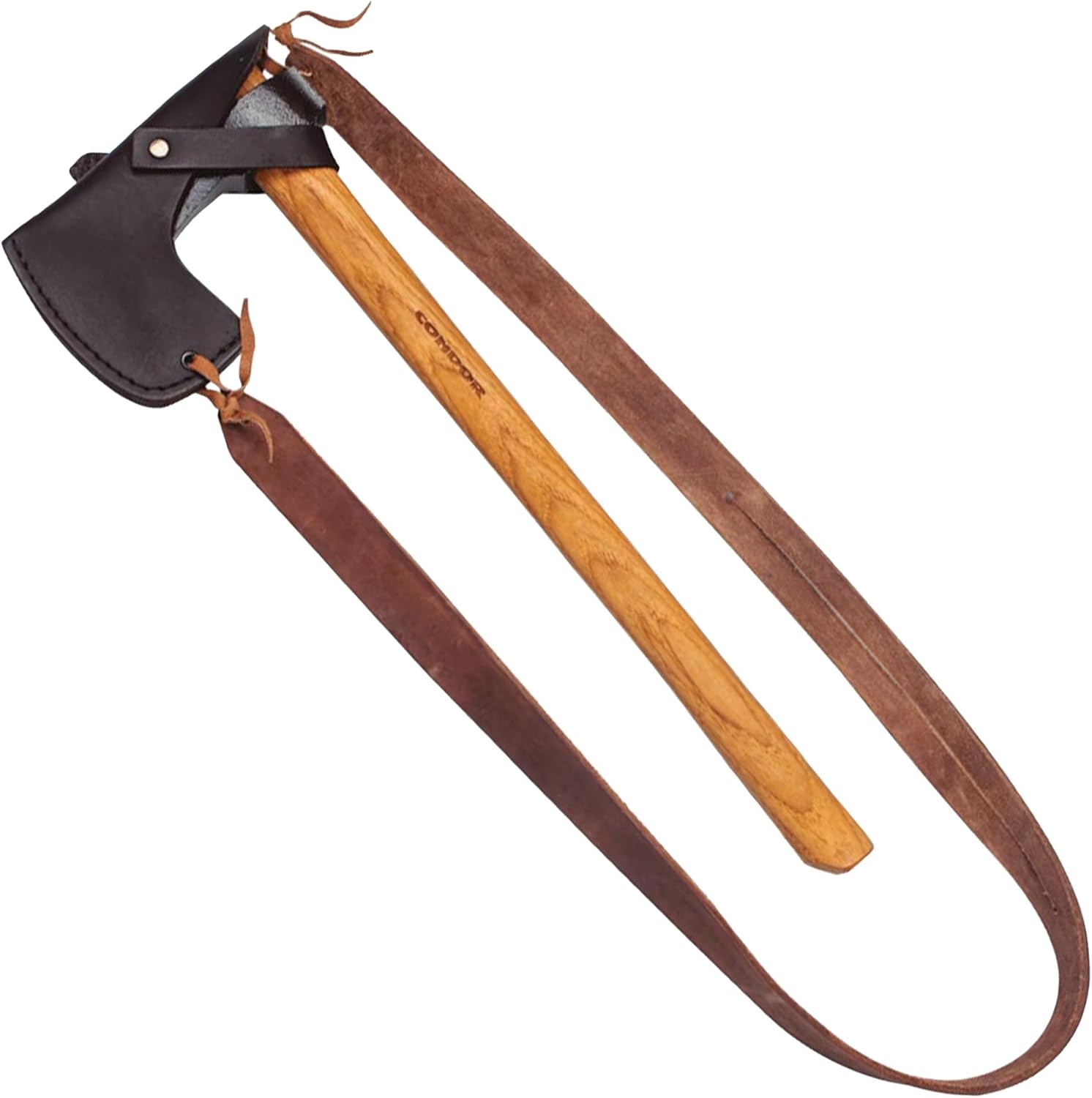 Condor Tool & Knife Bushcraft Tomahawk | Solid Hatchet Axe with Handcrafted Welted Leather Sheath | 1060 High Carbon Steel Throwing Axe with a Burnt American Hickory Handle | 6.2in Blade | 31.1oz