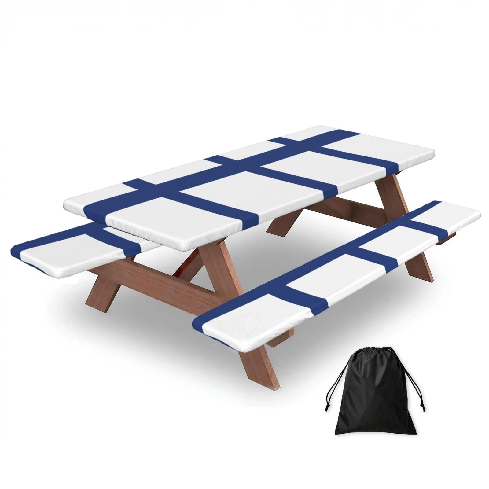 Zyjhyy Black Finnish Flag Print Party Table Covers With Bench Covers Set Of 3 Picnic Table Cloth Wipe Clean For Garden Camping