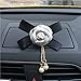 Lagnlnaoy 2pcs Decorative Car Air Vent Clip, White Camellia Flower with Black Bow and Pearl Charm, Automotive Interior Accessory