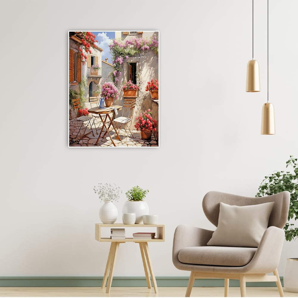 DCIDBEI Pittura Diamante Fiori Casa 40x50cm con Imballaggio Box Diamond Painting Paesaggi Puzzle Diamond Paesaggio Fiori Rossi Punto Croce Kit da Ricamare Giardino Angolo della Casa Flowers Adulti
