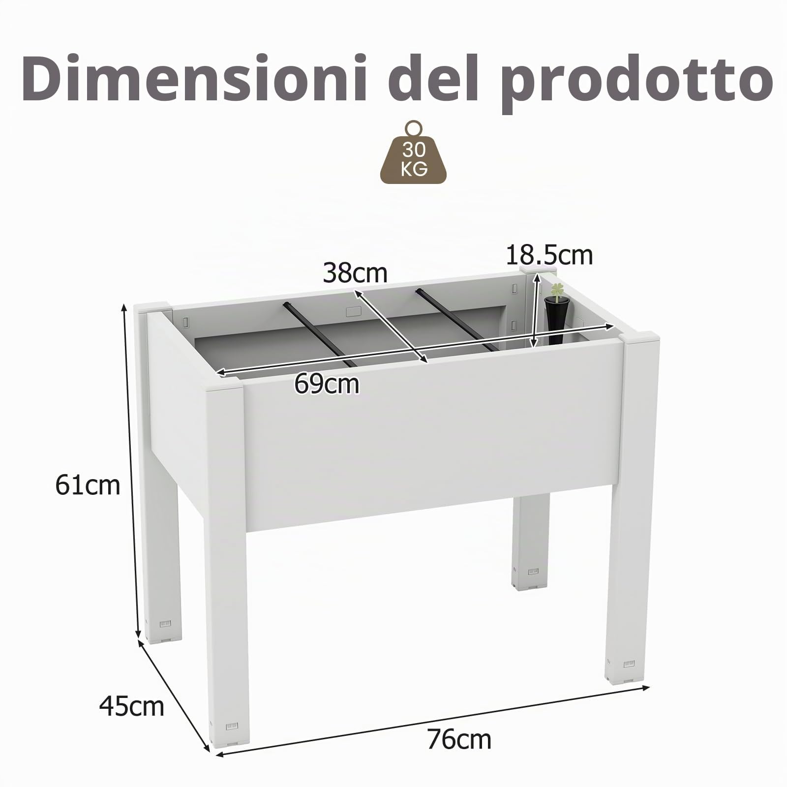 HOMASIS Orto Rialzato da Esterno in PP, Fioriera Rialzata da Esterno con Sistema di Irrigazione Automatico, Aiuola Rialzata per Piante con Capacità di 53L, 76 x 45 x 61 cm (Grigio)