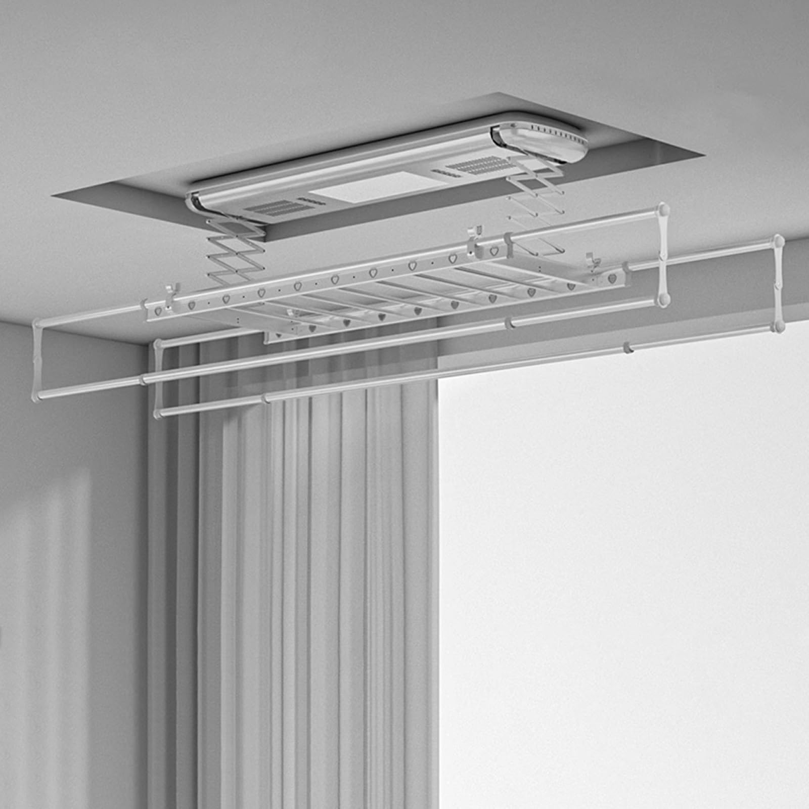 JKJZSALJ Foldable Drying Rack Clothing For Clothes With Load Of 35Kg, Indoor Clothes Drying Rack Retractable 130-230Cm, Ceiling Mounted Clothes Drying Rack Low Noise,Silver