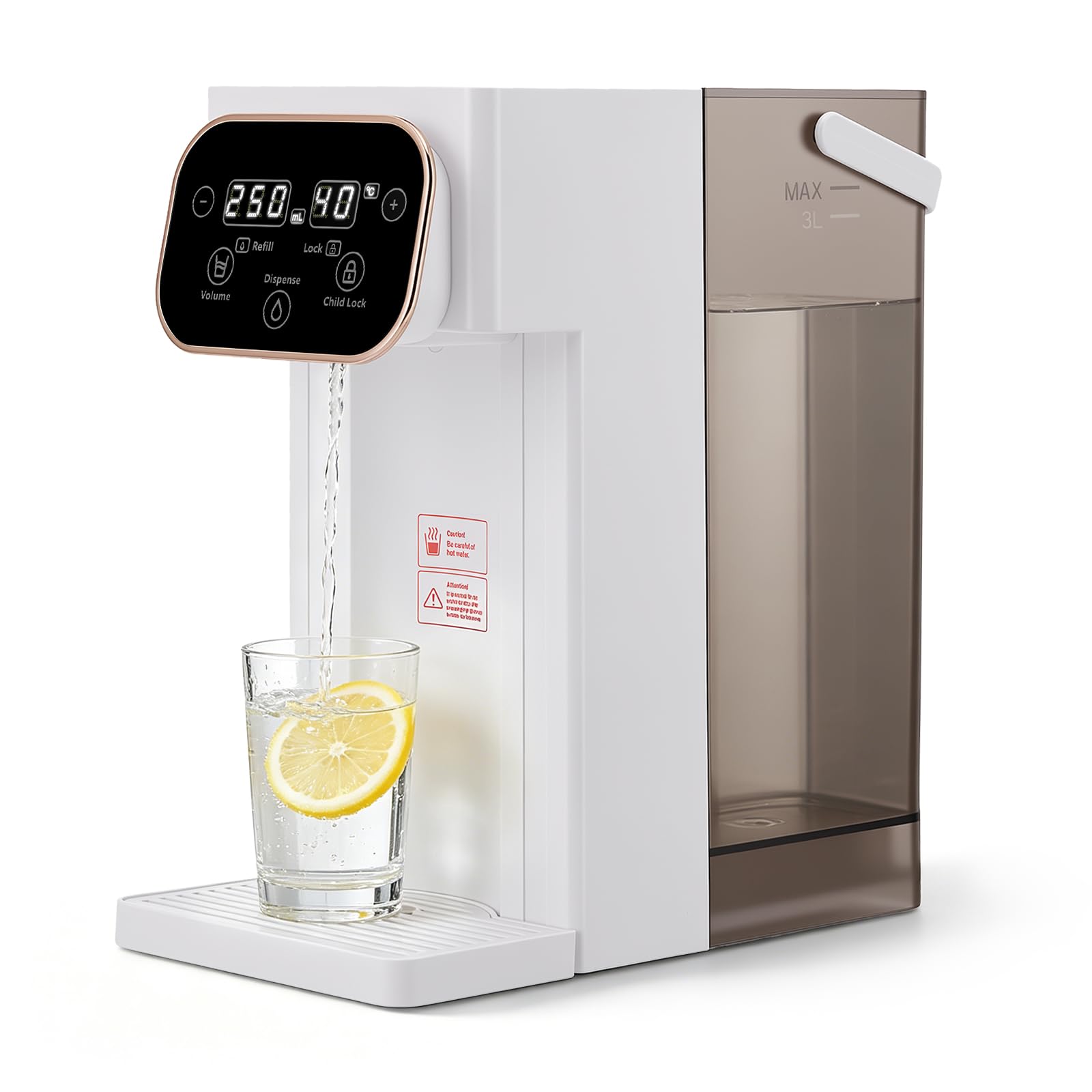 Instant Hot Water Dispenser, 3s Instant Heating with 12 Temp Settings (25°C-99°C), 8 Volume Options (150ml-500ml), 3L Removable Tank, Child Safety Lock, Easy Cleaning for Hot Drinks Tea Home Office