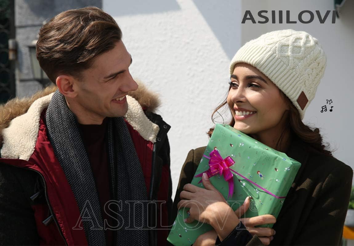 ASIILOVI Cappello Bluetooth Regali Natale, Berretto Bluetooth con Doppio Strato di Fodera in Lana, Adatto a Uomini, Donne e Adolescenti, 20 Ore di Riproduzione, Confezione Regalo per Natale