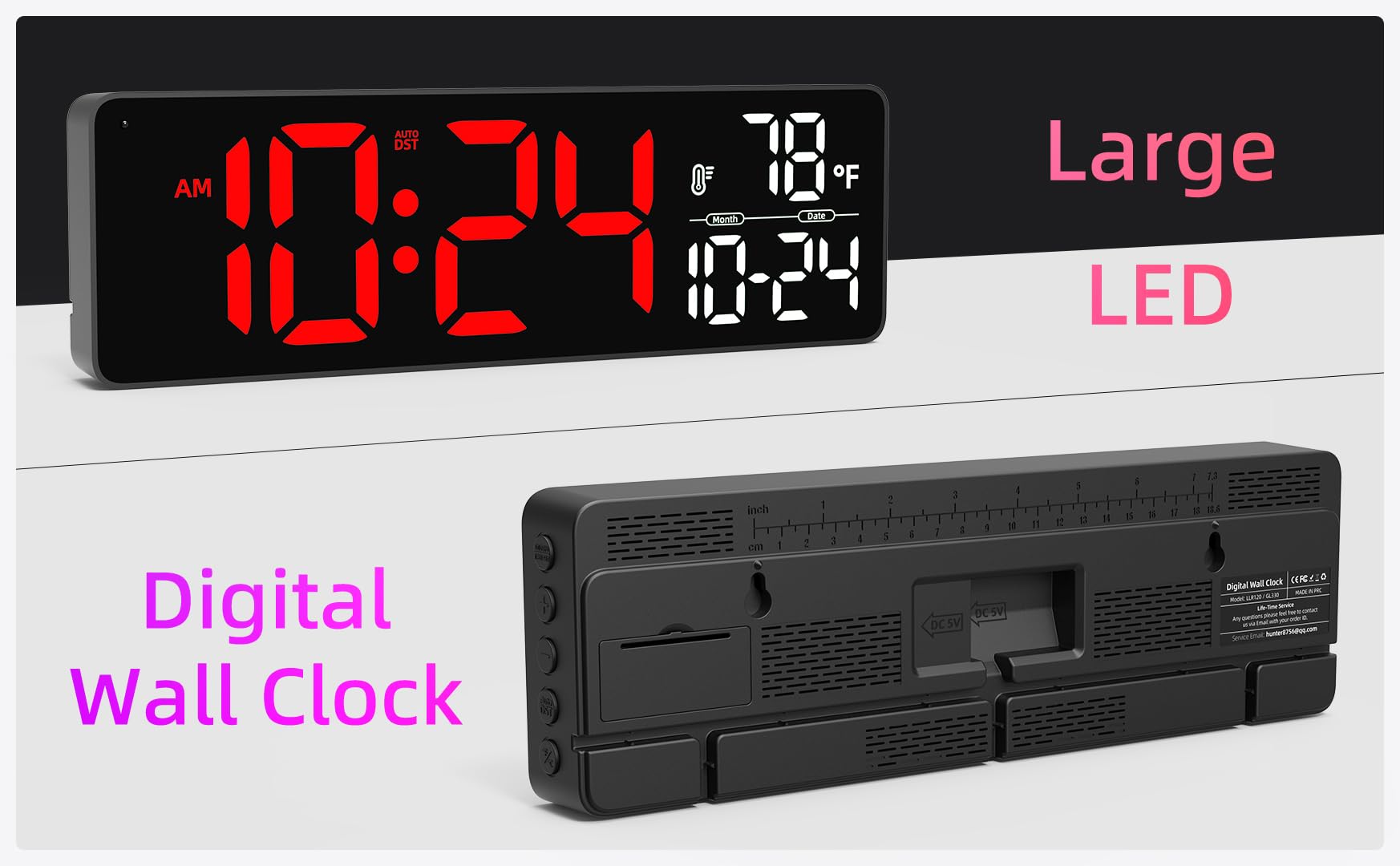 Grande orologio digitale da parete a LED con data, temperatura, auto-luminosità, auto-DST, grande orologio digitale per camera da letto, scrivania, aula, soggiorno, cucina, ufficio, palestra, fattoria
