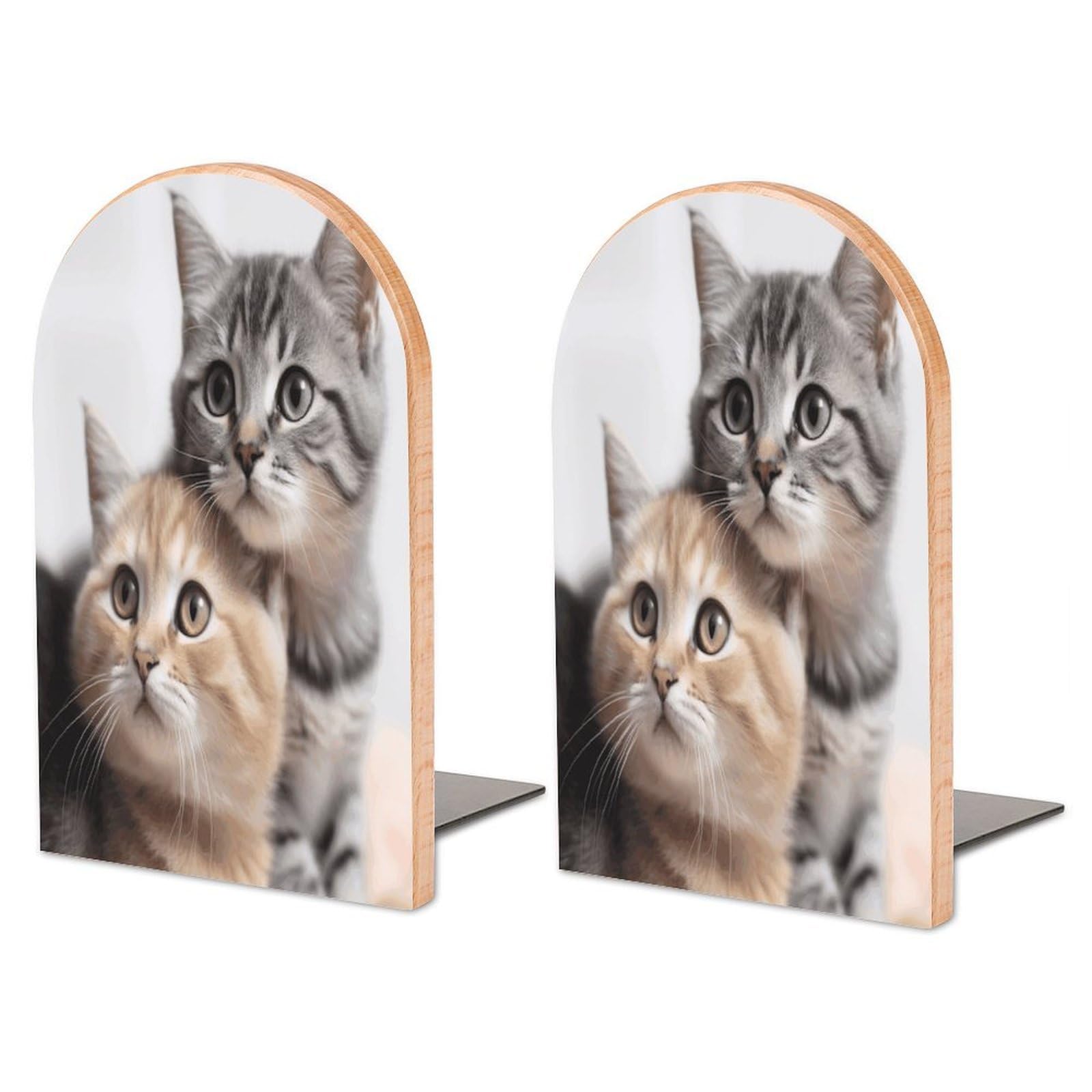 Cats Bookend for Shelves Non-Skid Book Holder Modern Heavy Duty Bookend Stopper Metal Base Wood Book End Books Shelf Holder Home Decorative 1pair 6.7x3.9x4.7