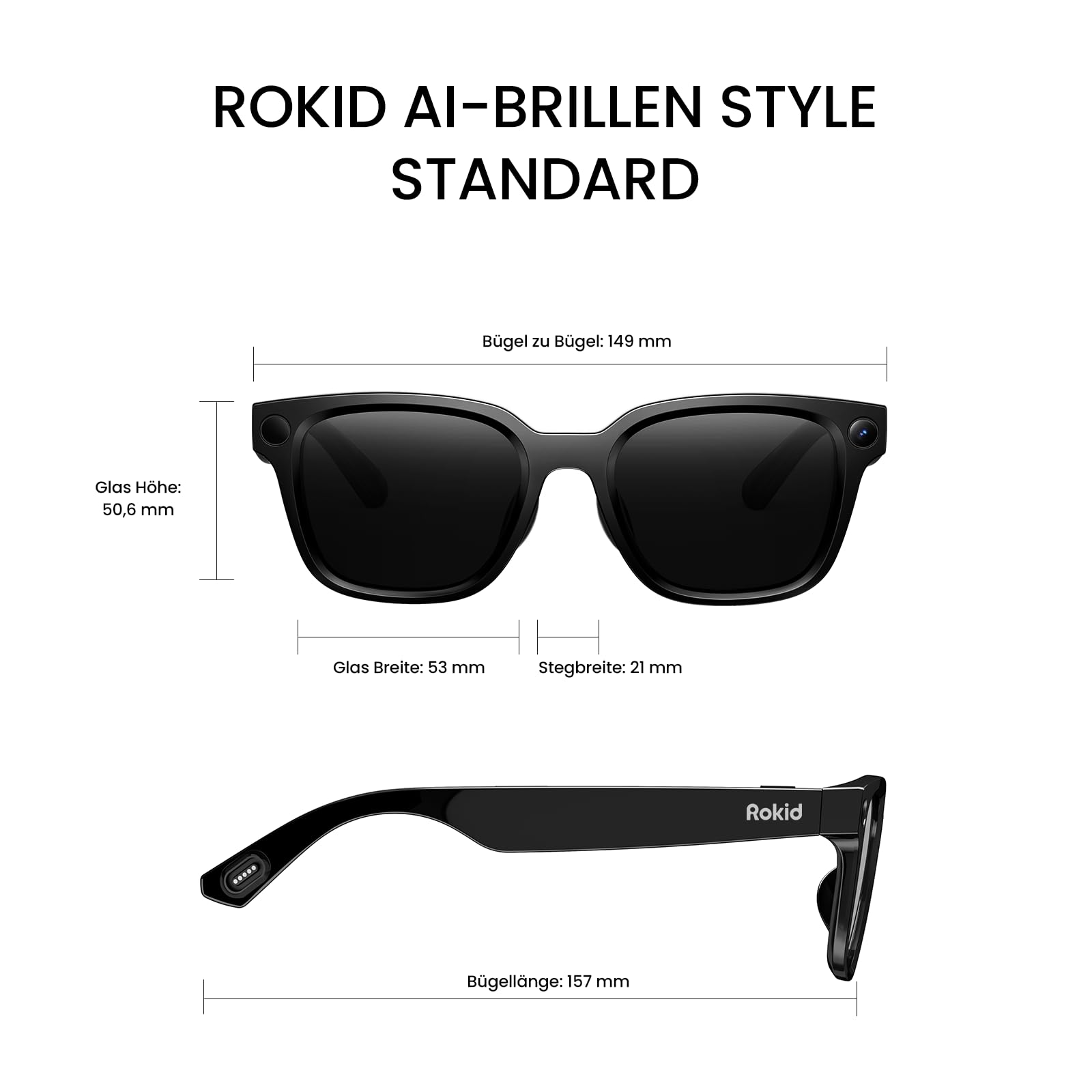 Rokid AI Glasses Style (ohne Display), Smart KI-Brille mit Gemini & ChatGPT, 12MP Kamera, Intelligente Brille mit Open-Ear Audio, Sprachsteuerung, Freisprechfunktion für Reisen & Business