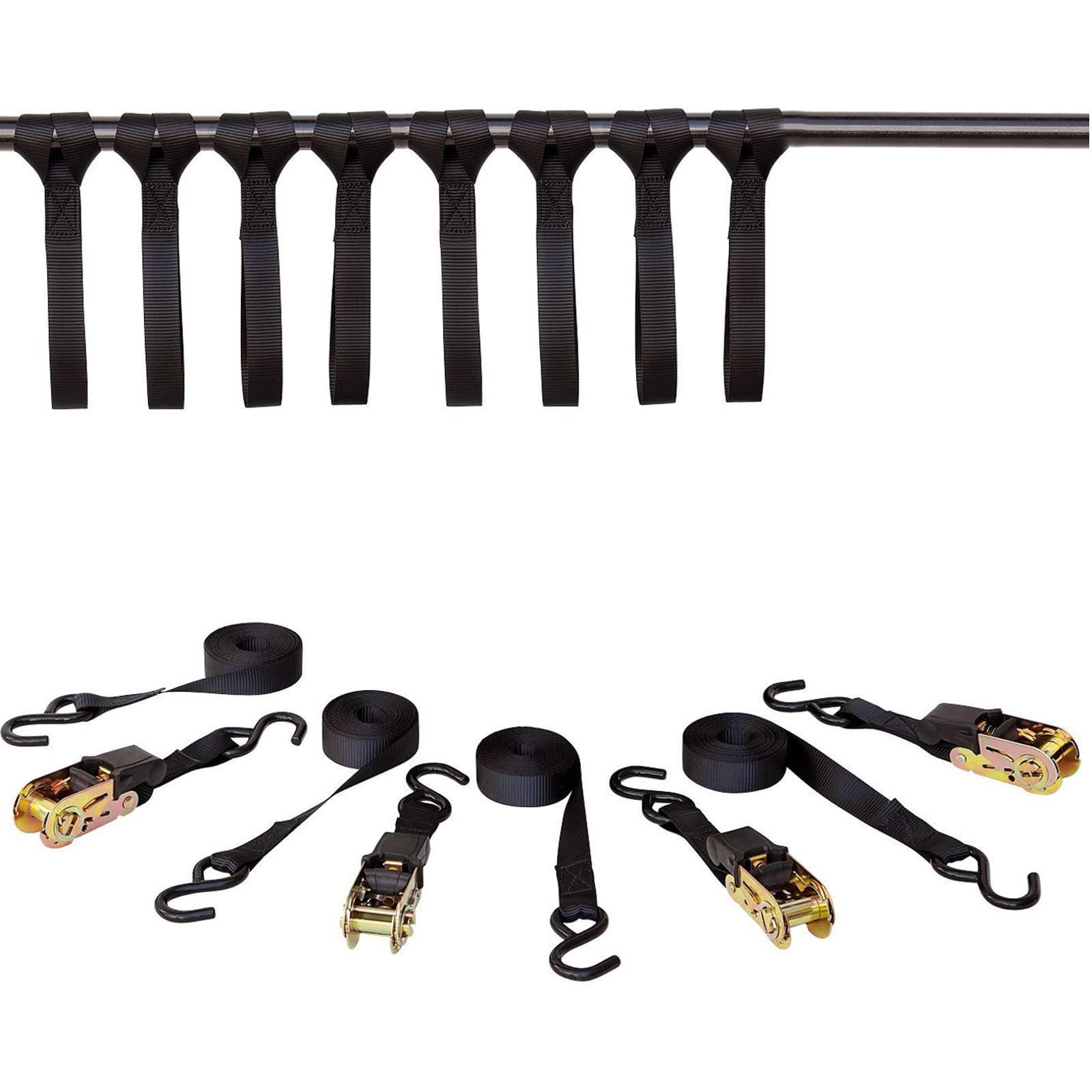 Cinghie di tensionamento con cricchetto e gancio a S, cinghie elastiche regolabili con gancio, cinghie di ancoraggio lunghe, tensori bagagli piatti con ganci in metallo per moto, ATV, rimorchi auto