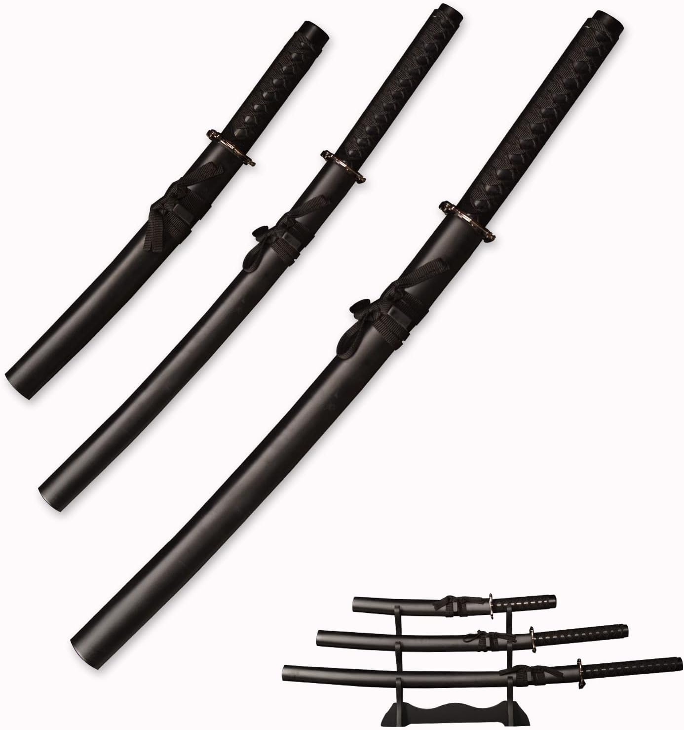 Handmade Japanese Katana 3-Piece Set with Display Stand, Carbon Steel Samurai Sword,Japanese Iaido Katana Four Colors to Choose from