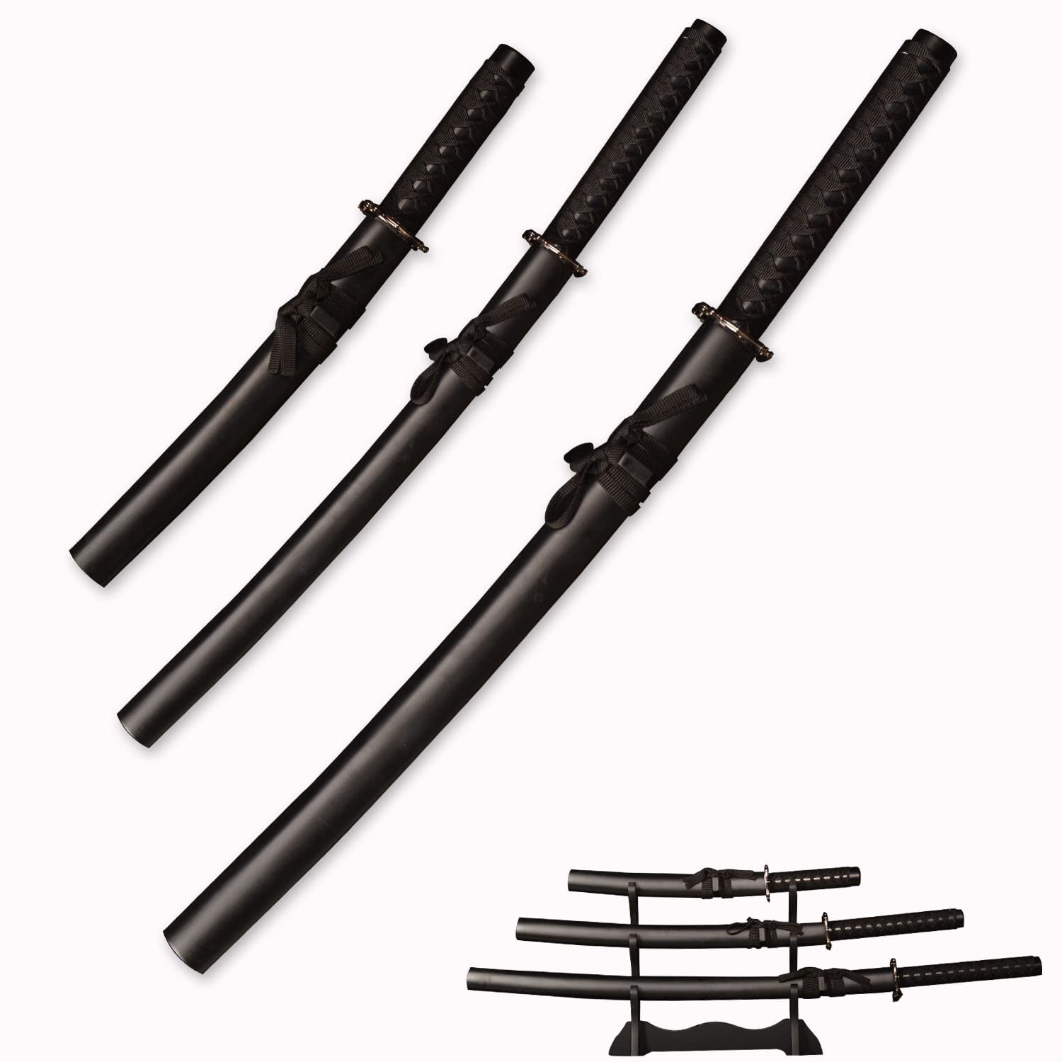Handmade Japanese Katana 3-Piece Set with Display Stand, Carbon Steel Samurai Sword,Japanese Iaido Katana Four Colors to Choose from