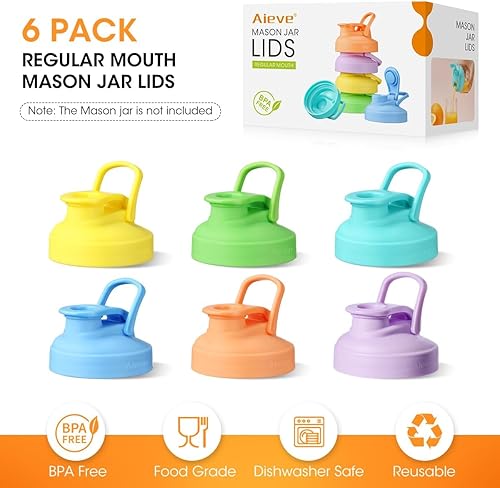 Miniatura 7 de AIEVE Tapas de tarro Mason, paquete de 6 tapas reutilizables de boca regular para conservas con tapa abatible, sello a prueba de fugas para tarros